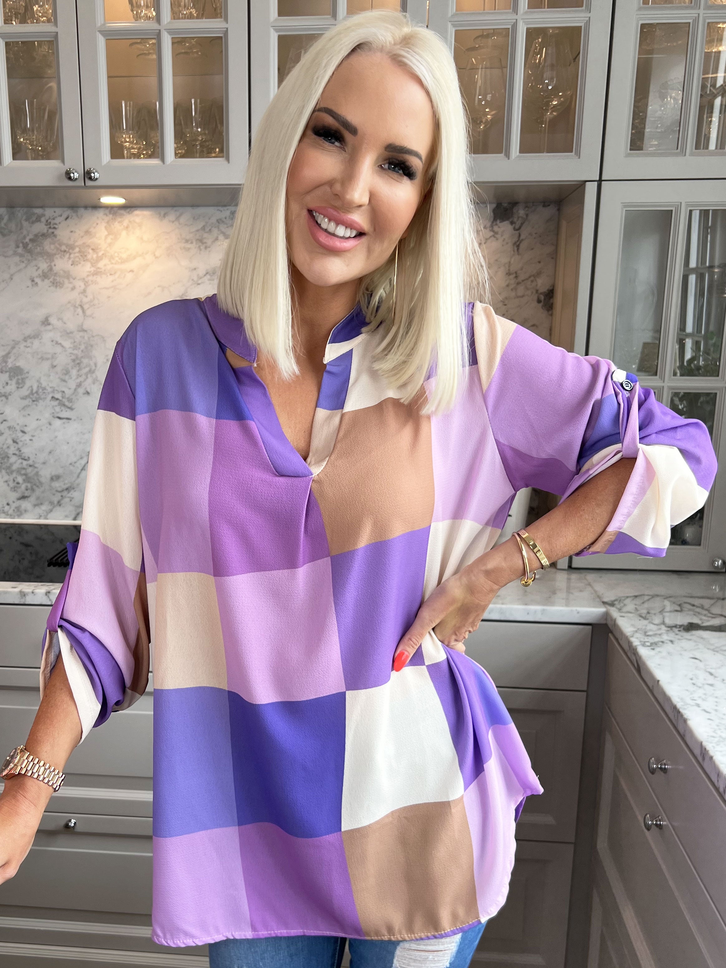 Vanesa - Lang ternet flerfarvet tunika