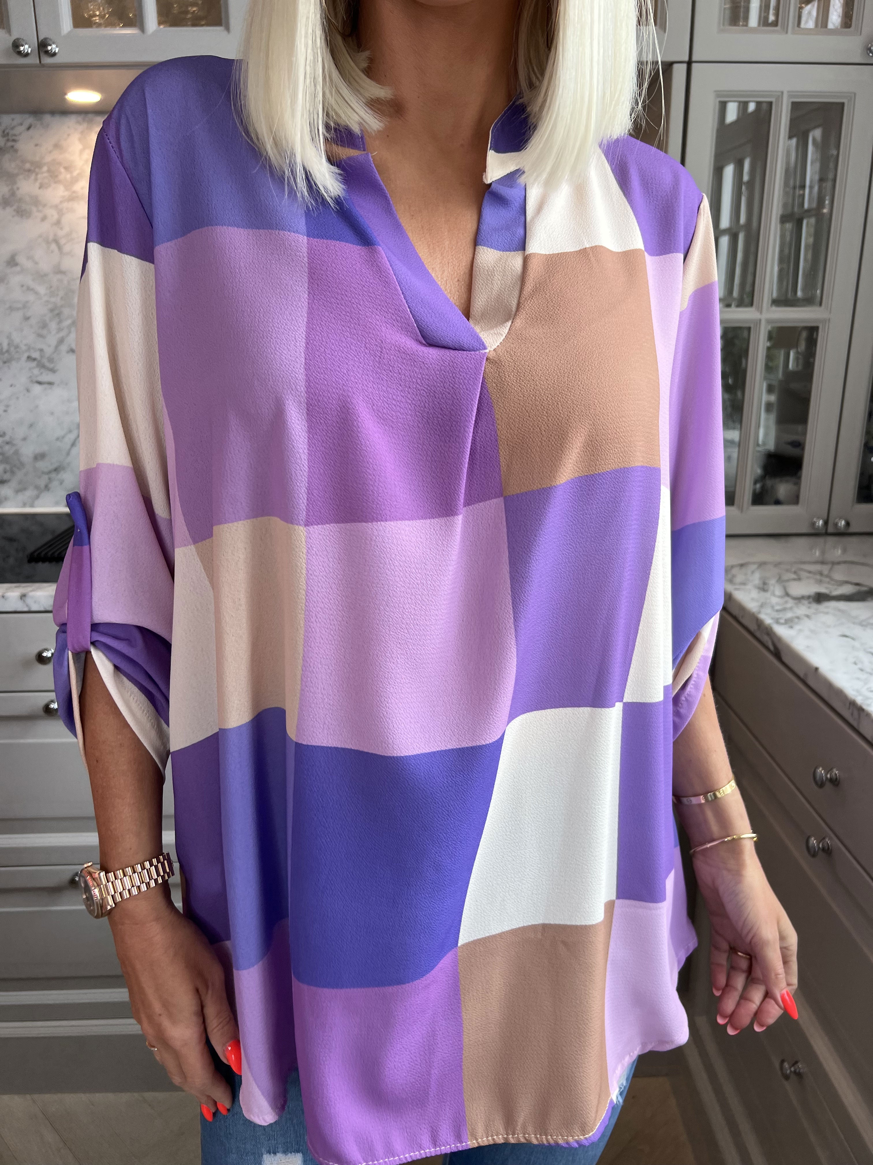 Vanesa - Lang ternet flerfarvet tunika