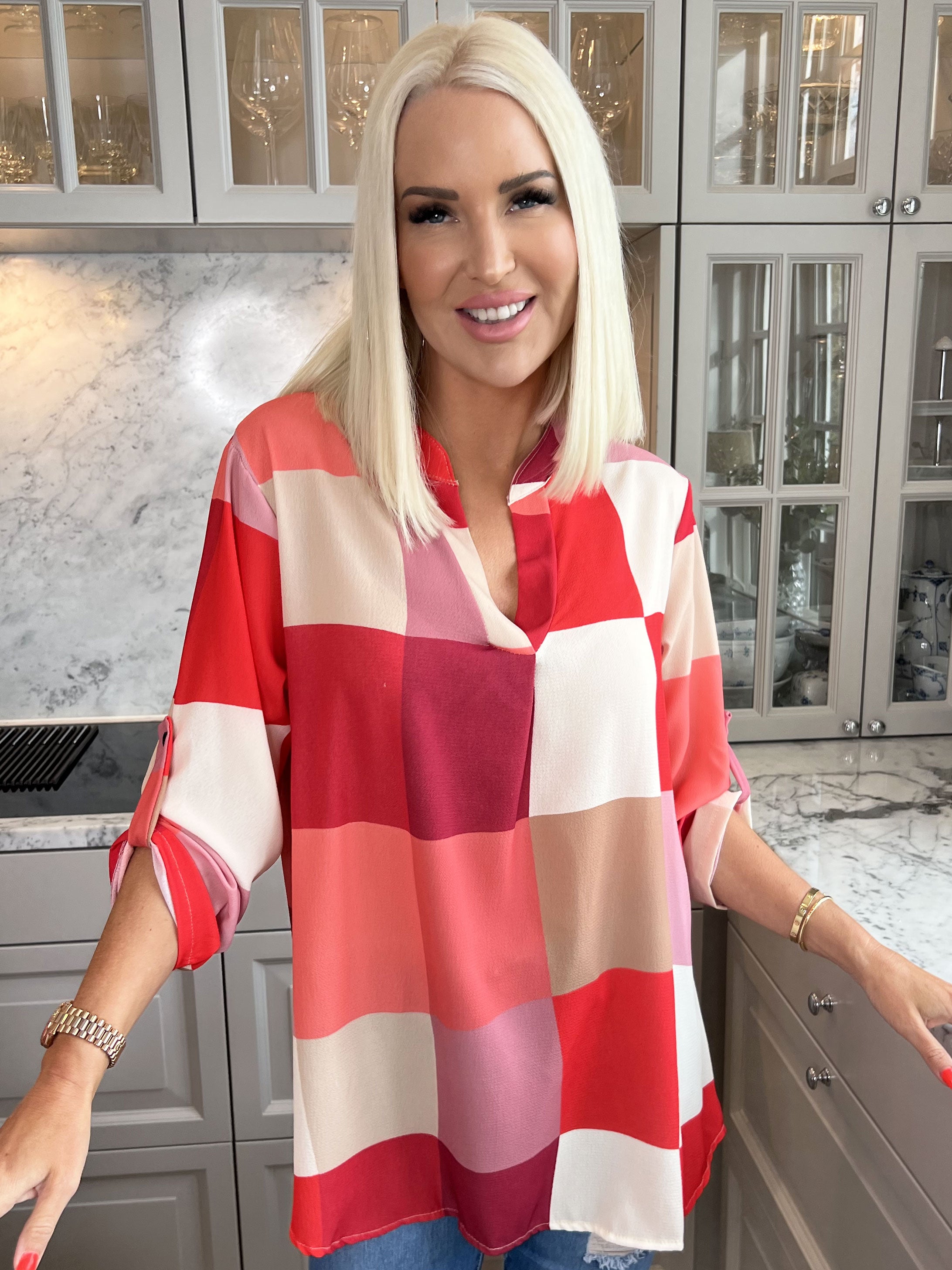 Vanesa - Lang ternet flerfarvet tunika