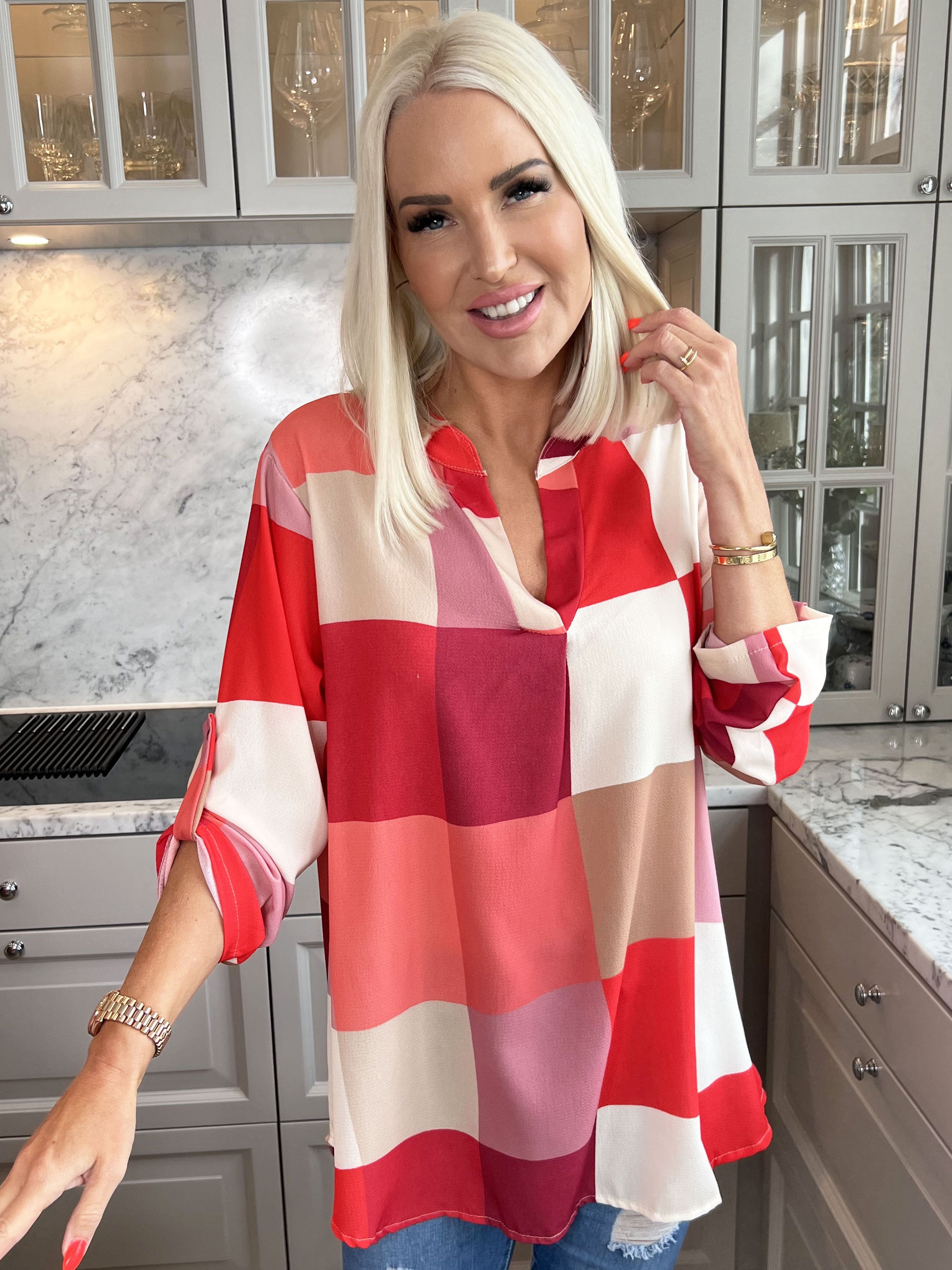 Vanesa - Lang ternet flerfarvet tunika