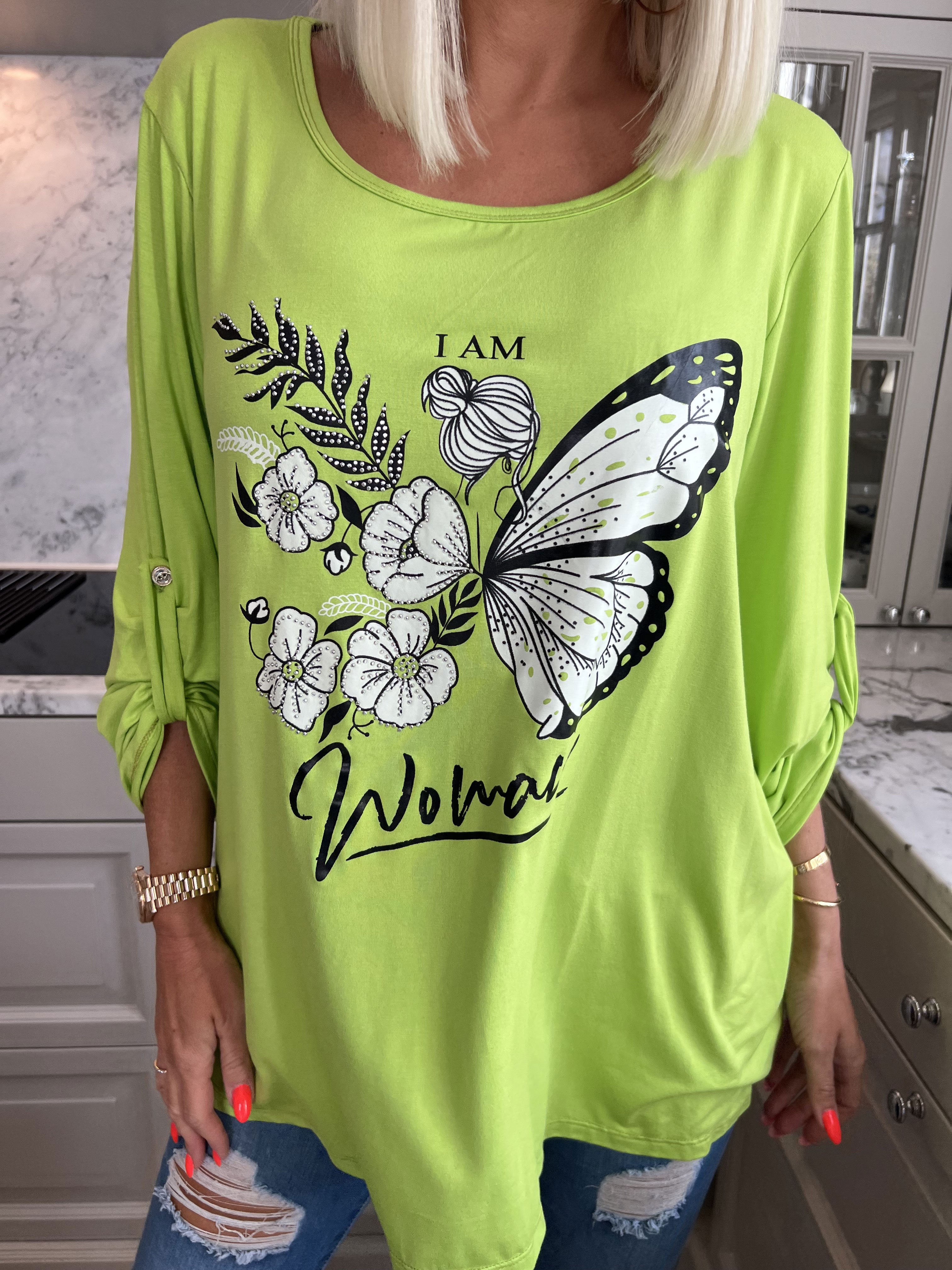 Sisse - Blød elastisk bluse med motiv og similisten