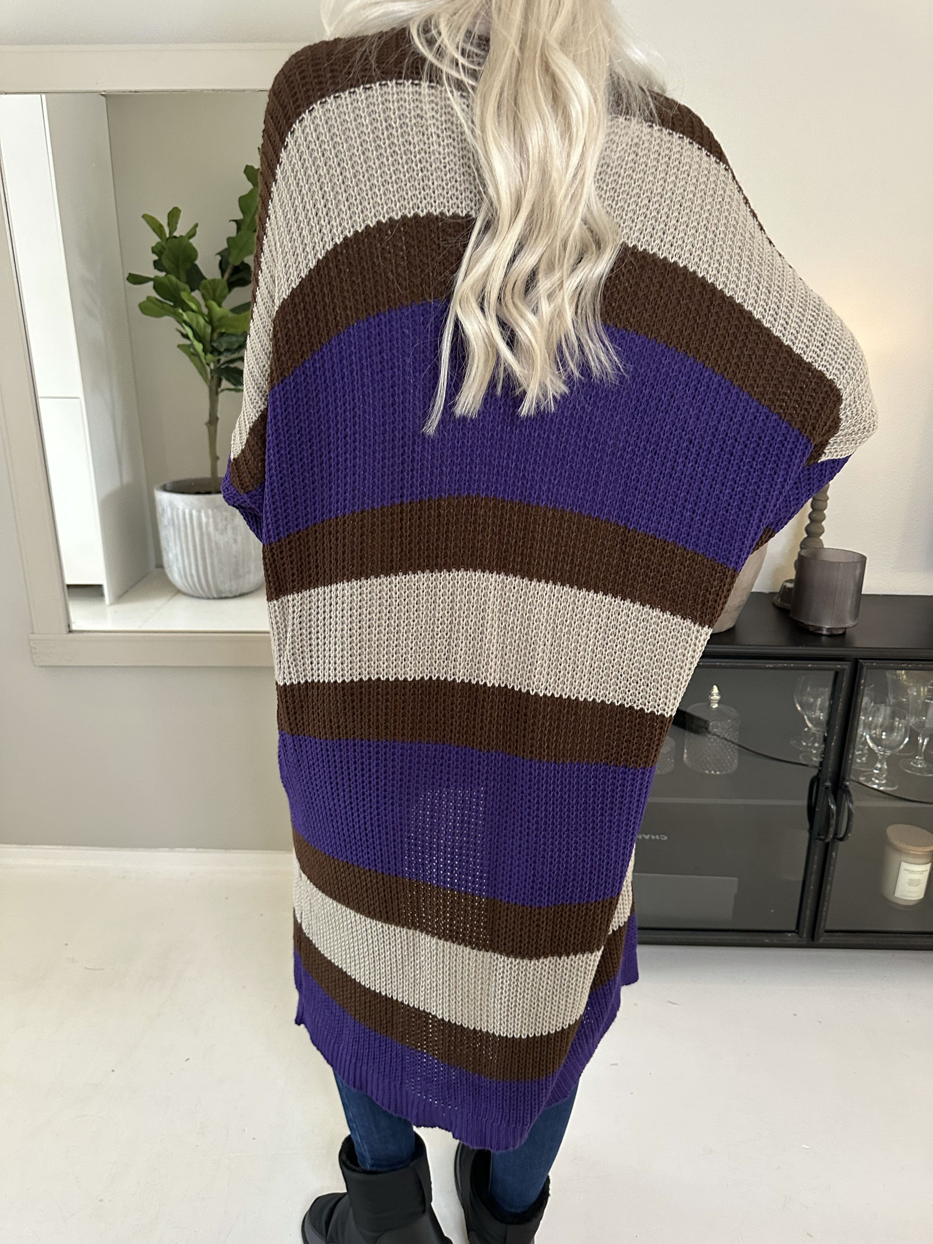 Fekla - Lang strikcardigan med flerfarvet striber