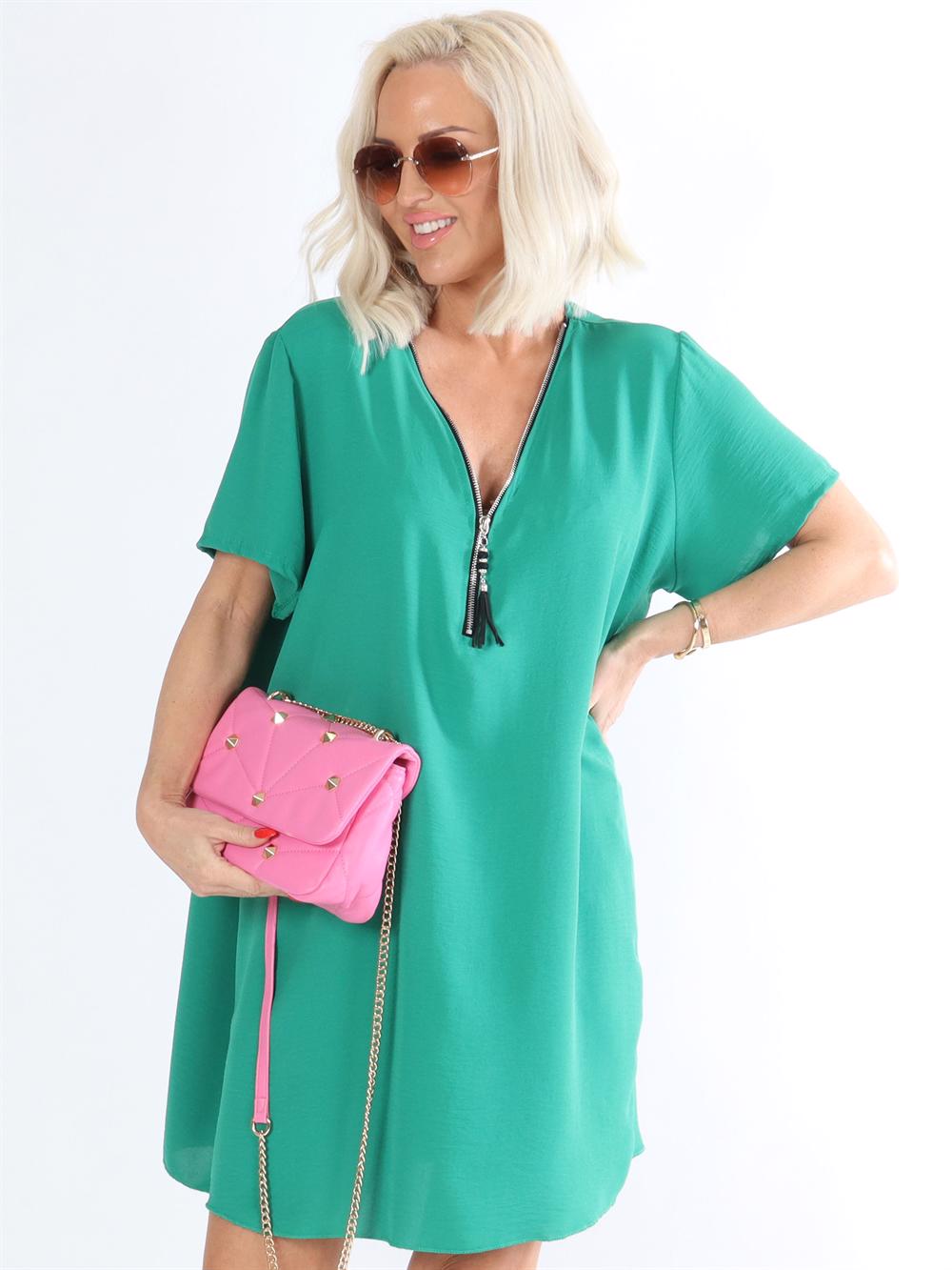 Acacie - Beigefarvet tunikakjole med lynlås