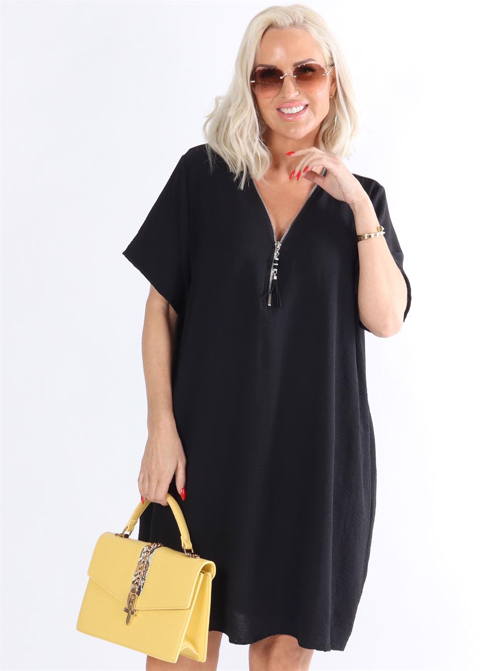 Acacie - Beigefarvet tunikakjole med lynlås