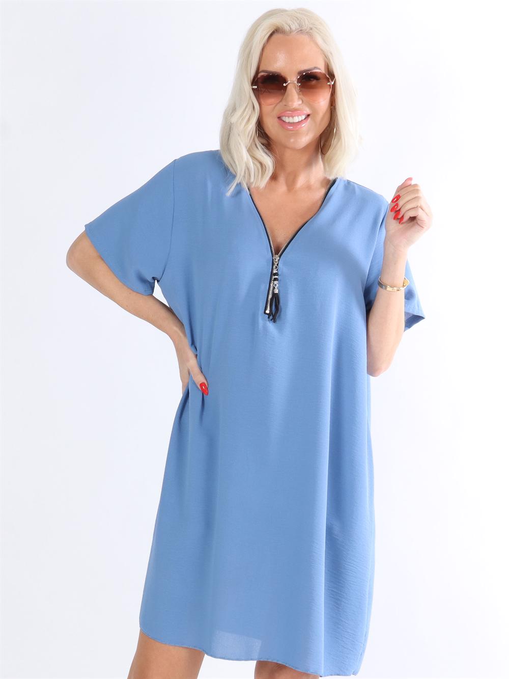 Acacie - Beigefarvet tunikakjole med lynlås