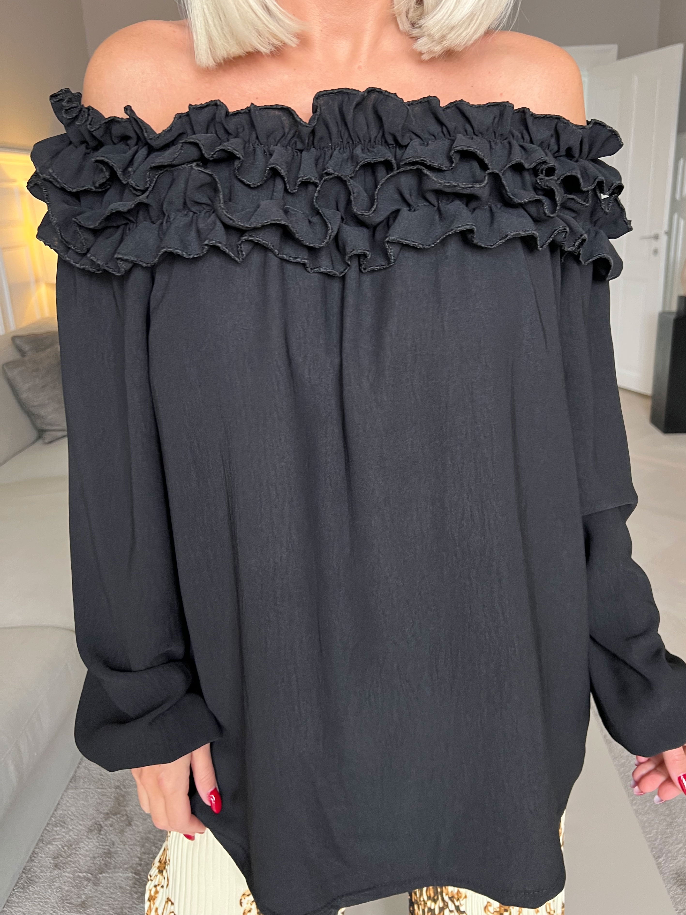 Chili - Fineste tunika bluse med flæser i udskæringen