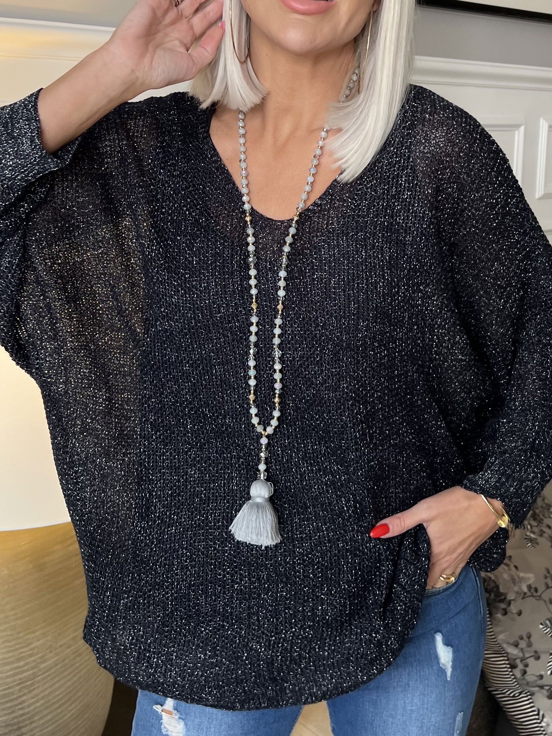 Adiah - Let marineblå strik med glimmertråde