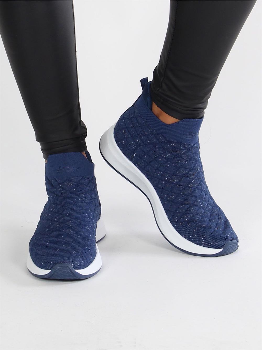 Benedicta - Sorte sokkesneakers med tynde glimmertråde i