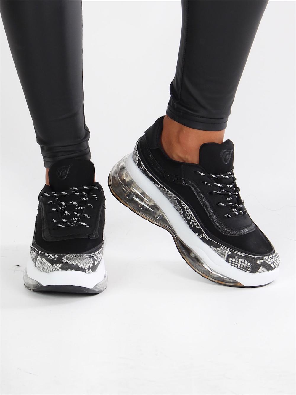 Lua - Sorte sneakers med glimmer og snake detaljer