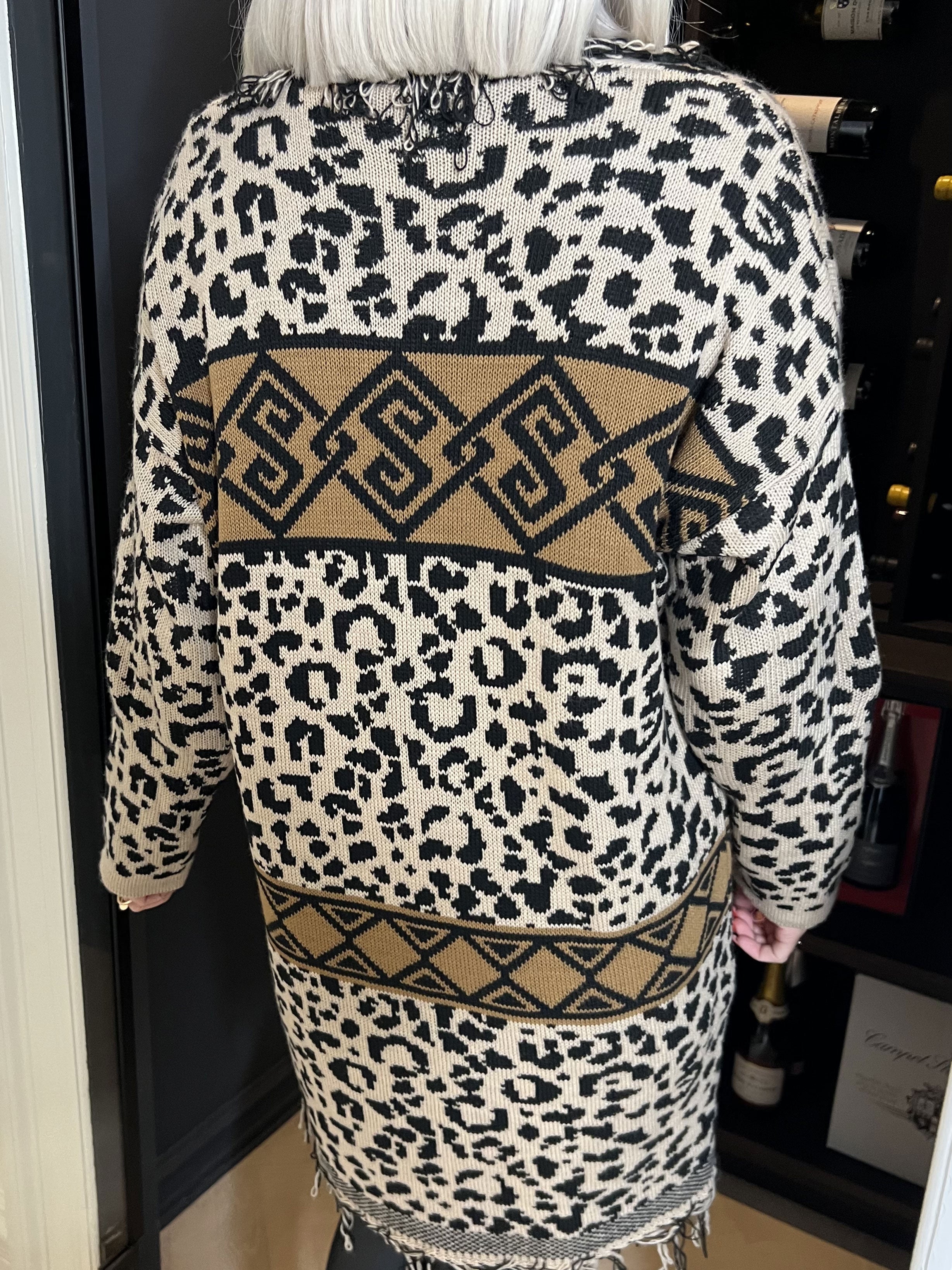 Hadia - Tyk strikcardigan med leopardmønster