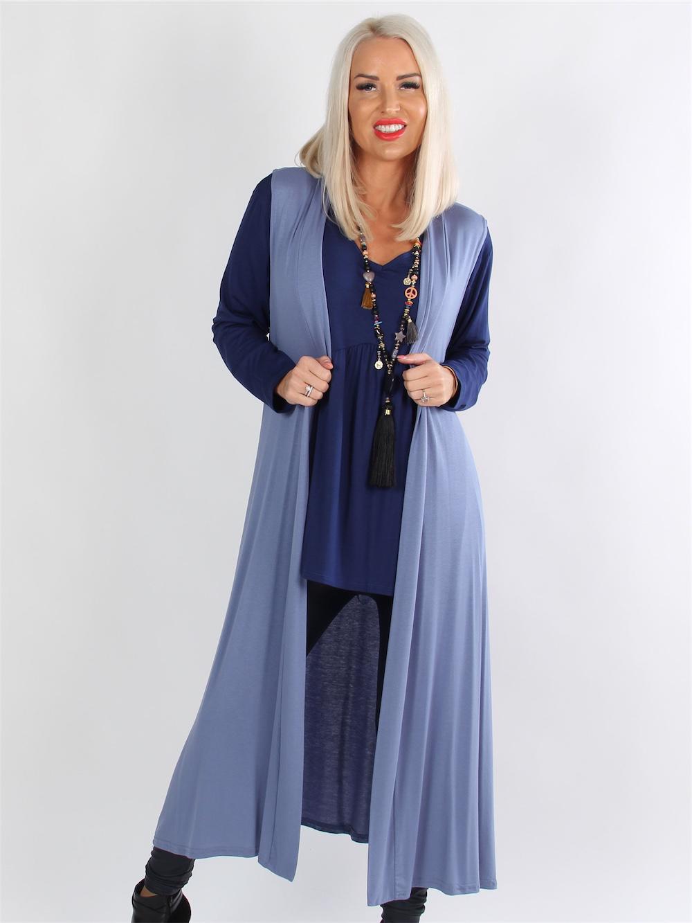 Mia - Armygrøn lang jersey cardigan uden ærmer