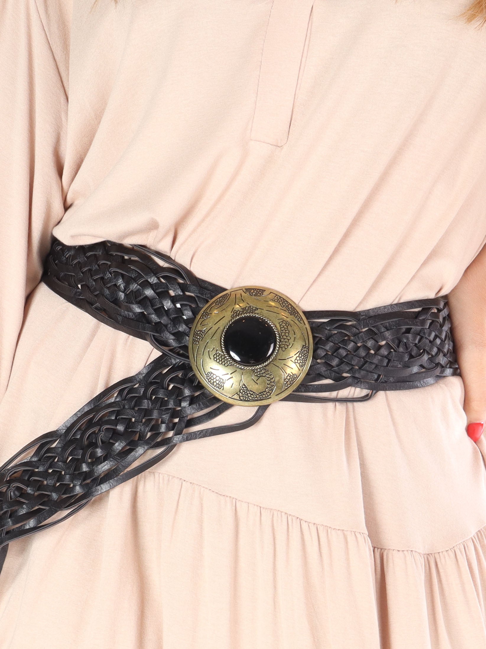 Sidsel - Flettet bælte med stort spænde