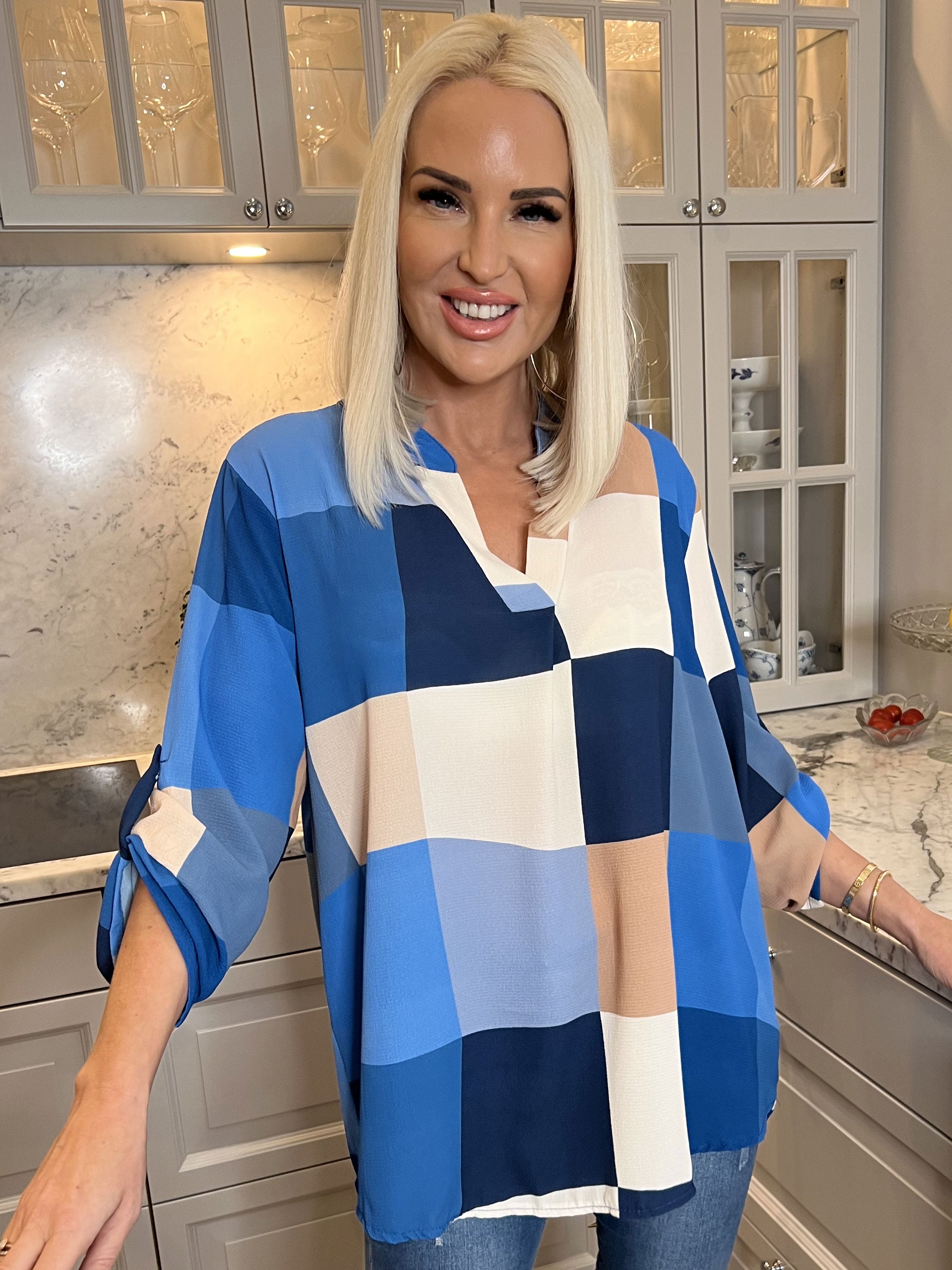 Vanesa - Lang ternet flerfarvet tunika