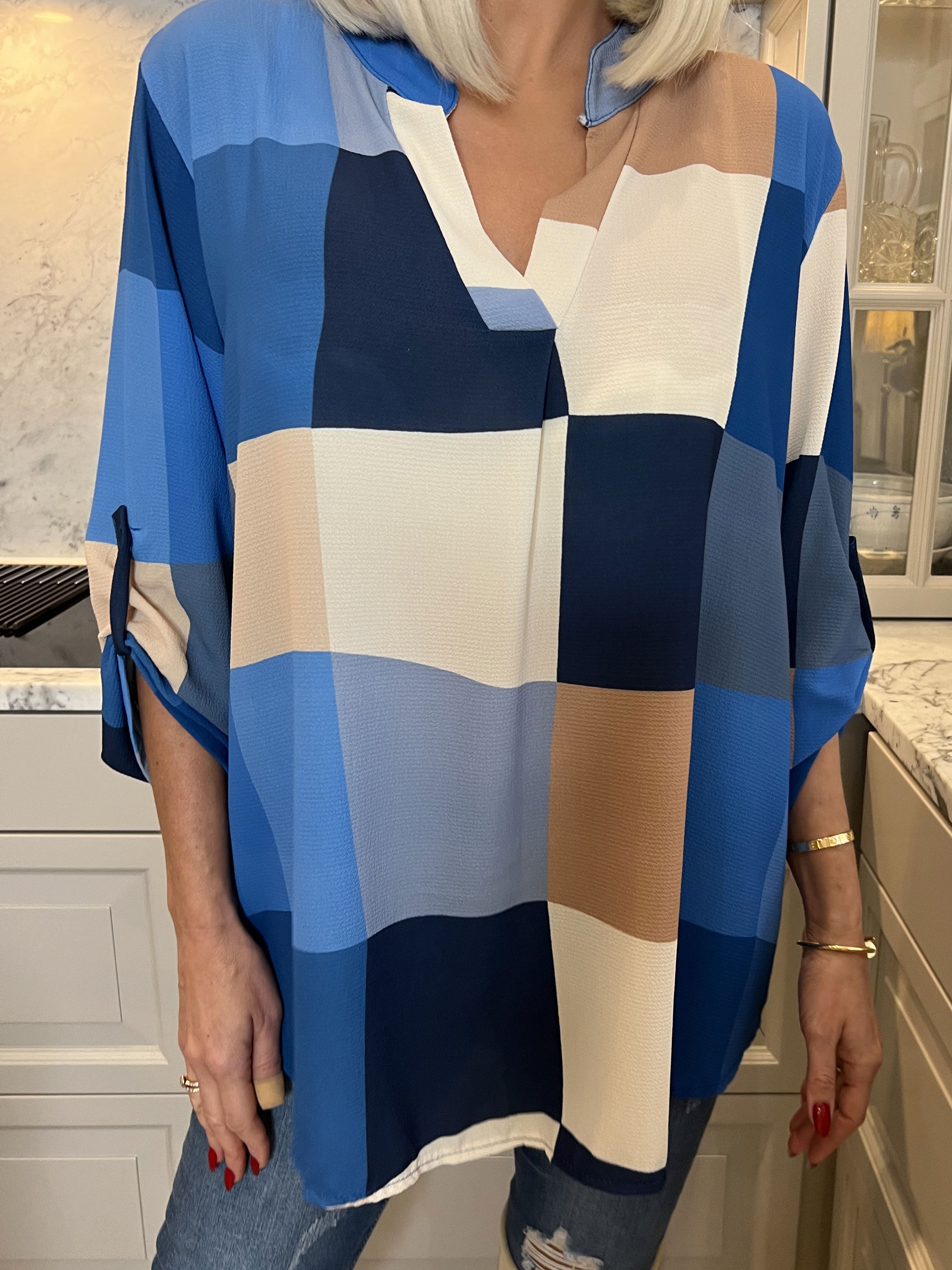 Vanesa - Lang ternet flerfarvet tunika