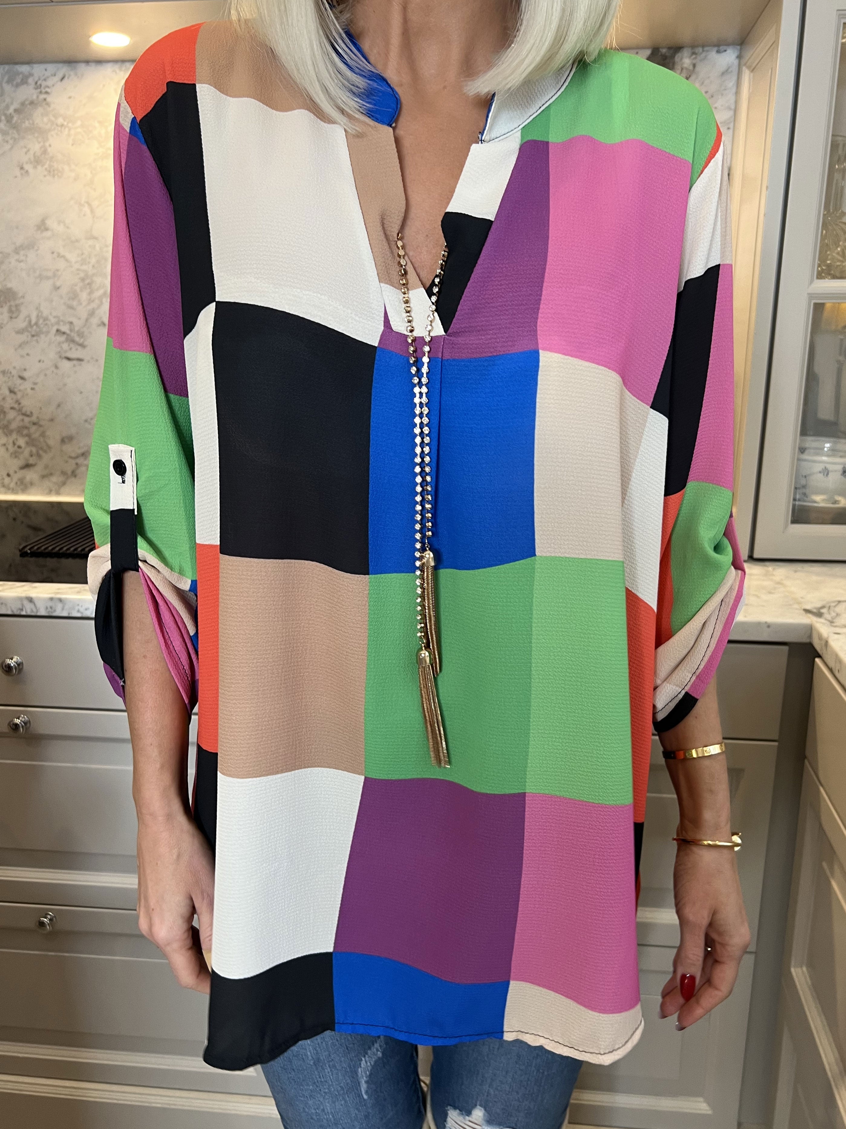 Vanesa - Lang ternet flerfarvet tunika
