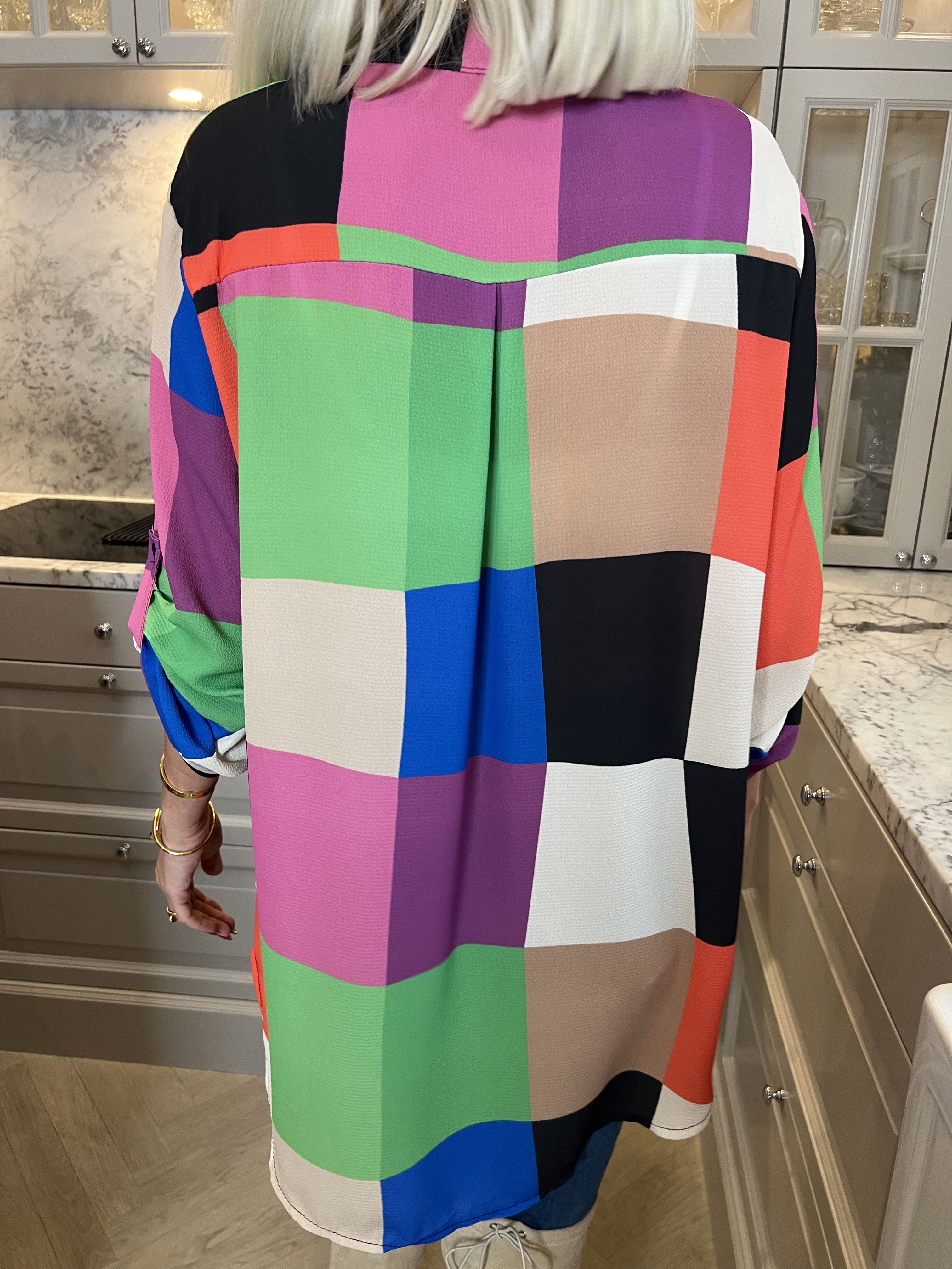 Vanesa - Lang ternet flerfarvet tunika