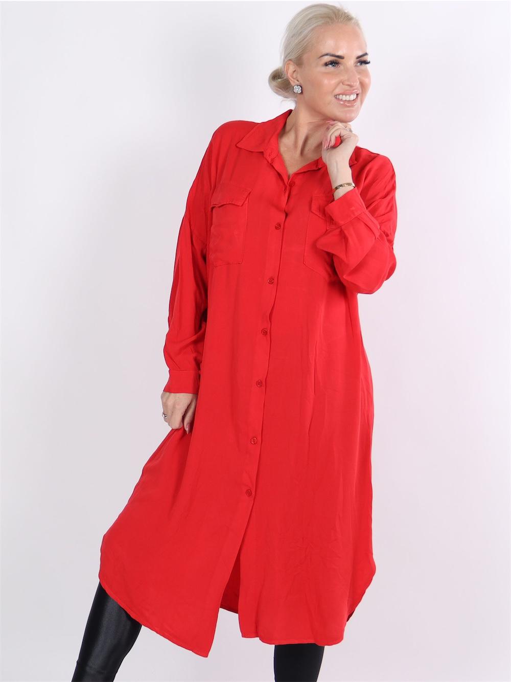 Manya - Armygrøn lang skjortekjole med lommer på brystet