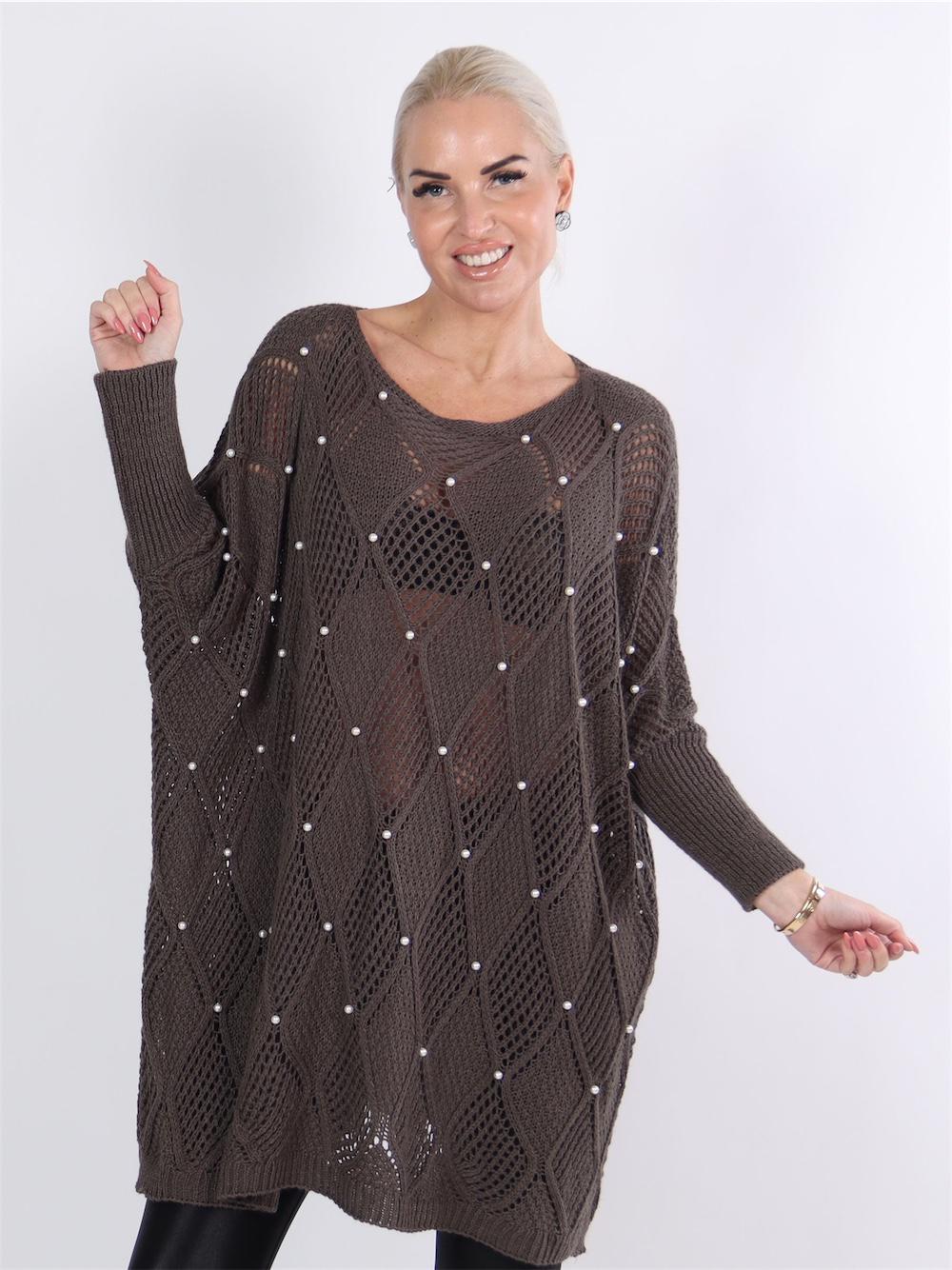 Perle - Sort striktrøje med harlekin mønster og perler