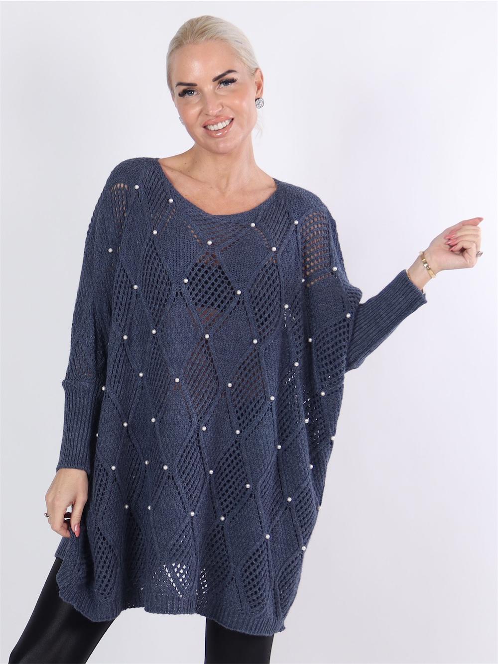 Perle - Sort striktrøje med harlekin mønster og perler