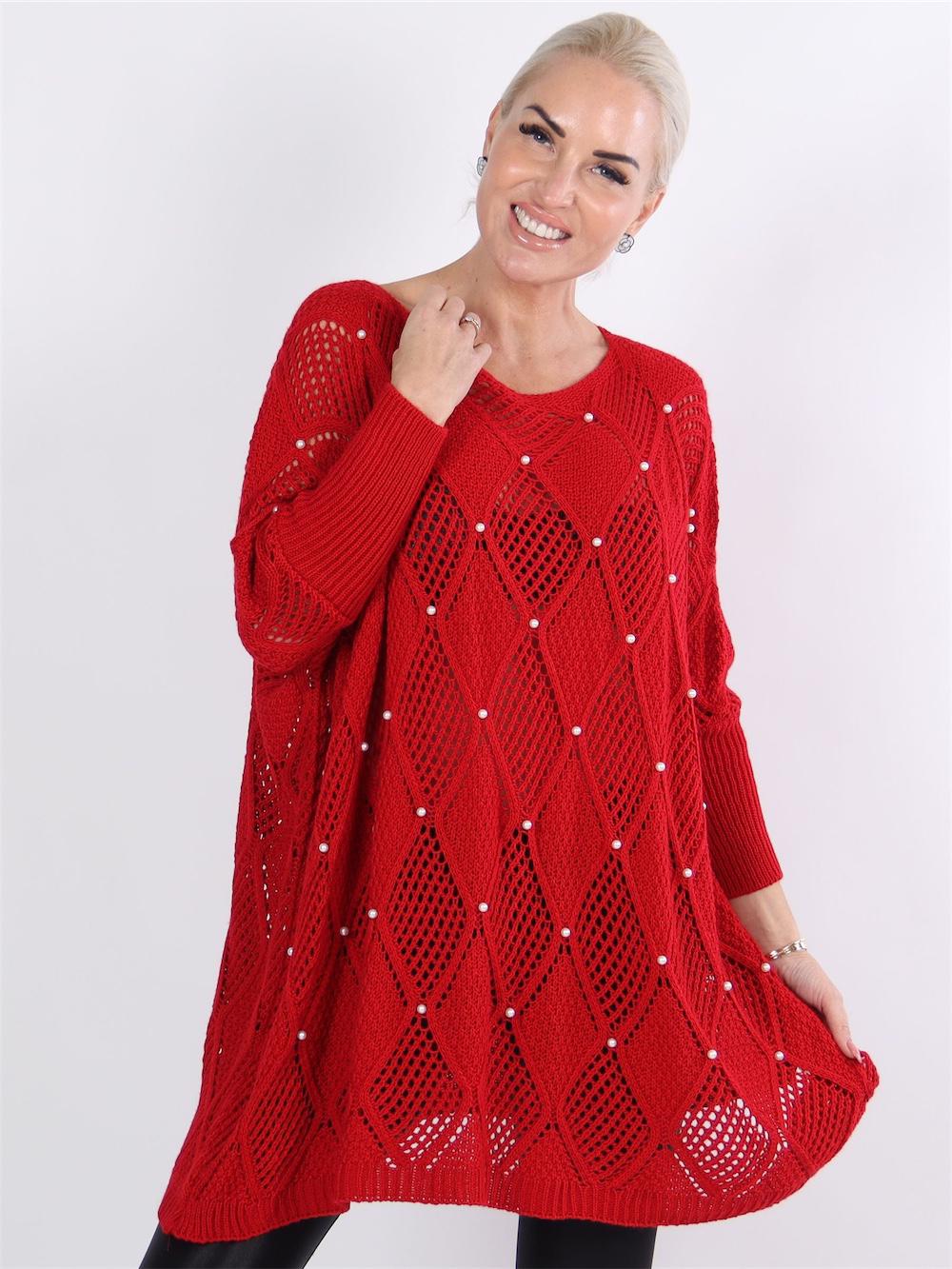 Perle - Sort striktrøje med harlekin mønster og perler