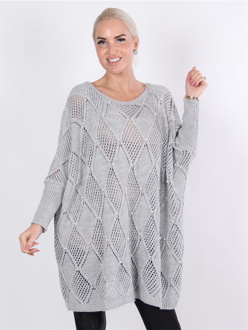 Perle - Sort striktrøje med harlekin mønster og perler