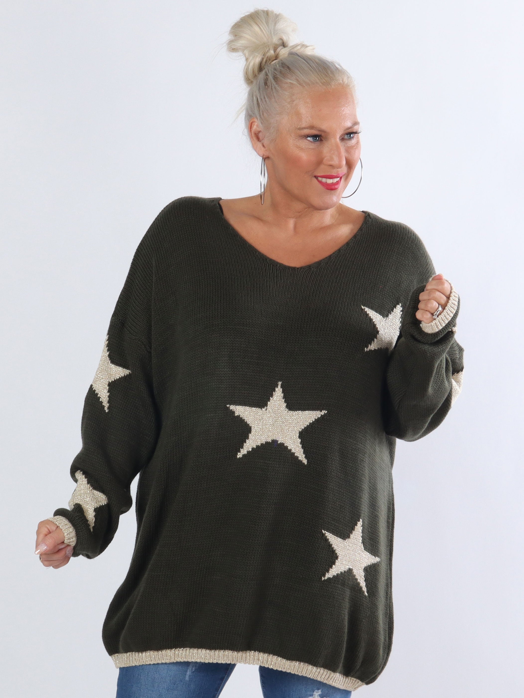 Dina - Plus size strik med fine guldstjerner