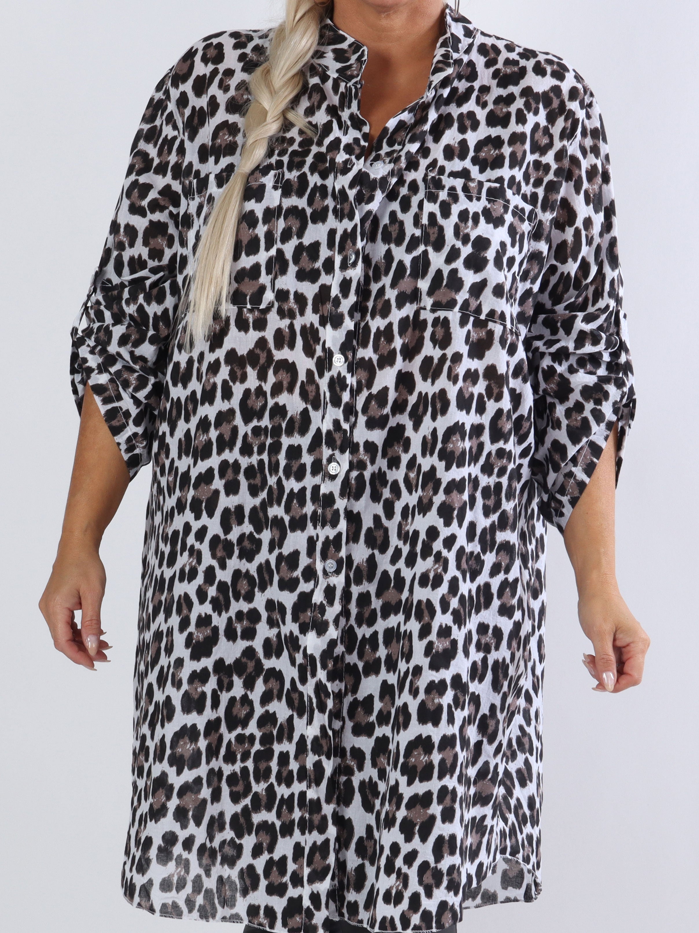 Berna Leo - Plus size skjorte i leopardprint med lommer