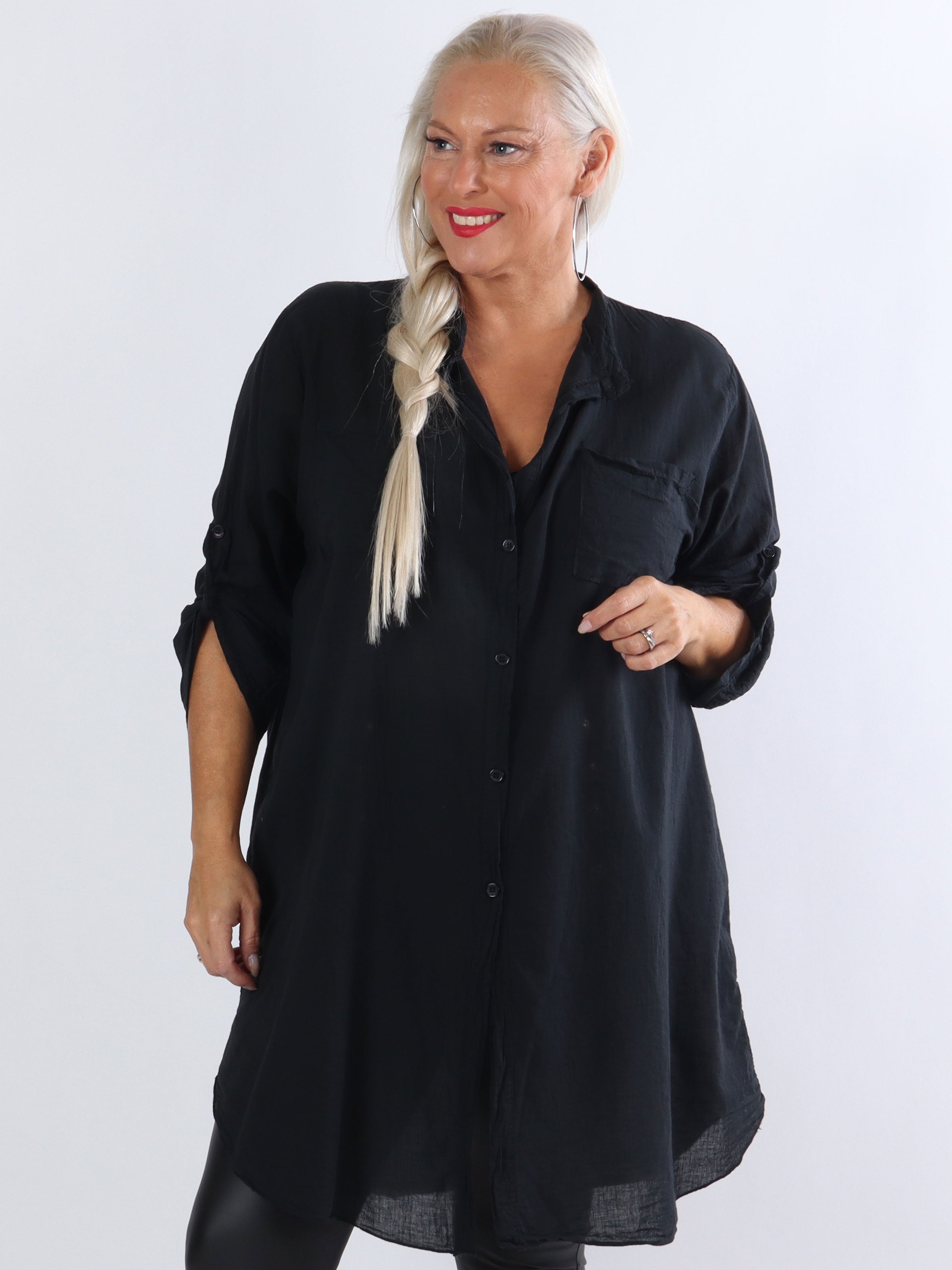 Berna Plain - Plus size skjorte med lommer foran