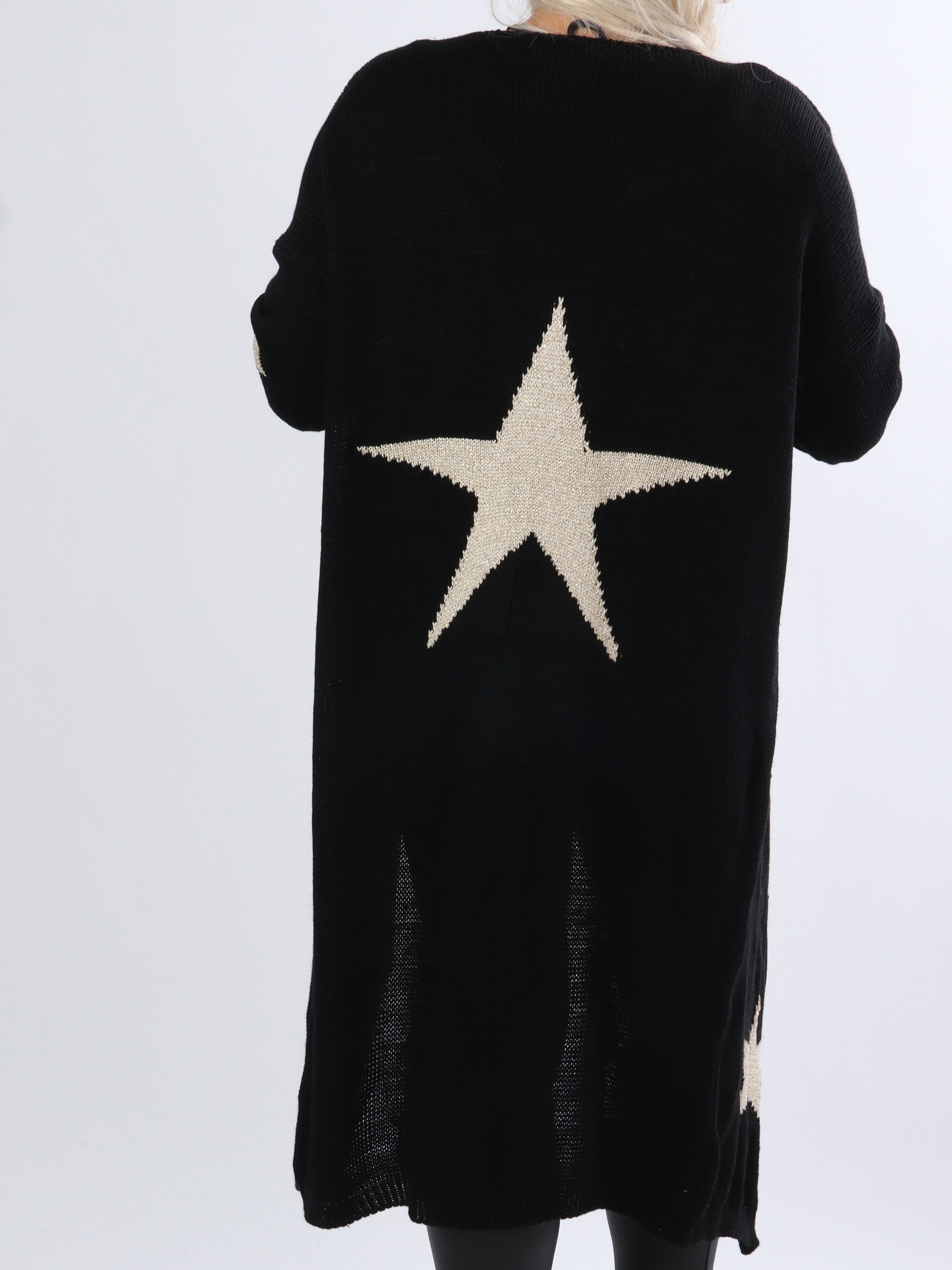 Isadora - Lang plus size strikcardigan med stjerner