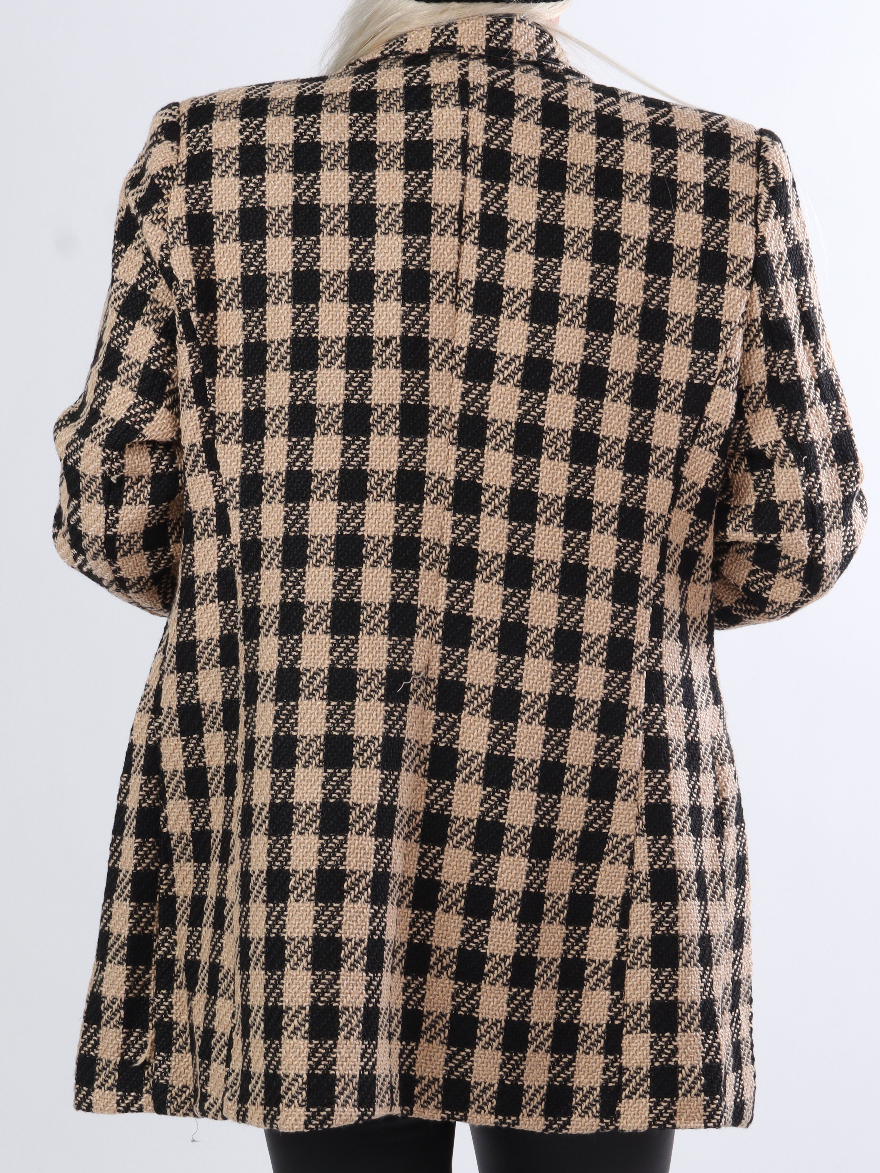 Magnolia - Camelfarvet og sort ternet blazerjakke