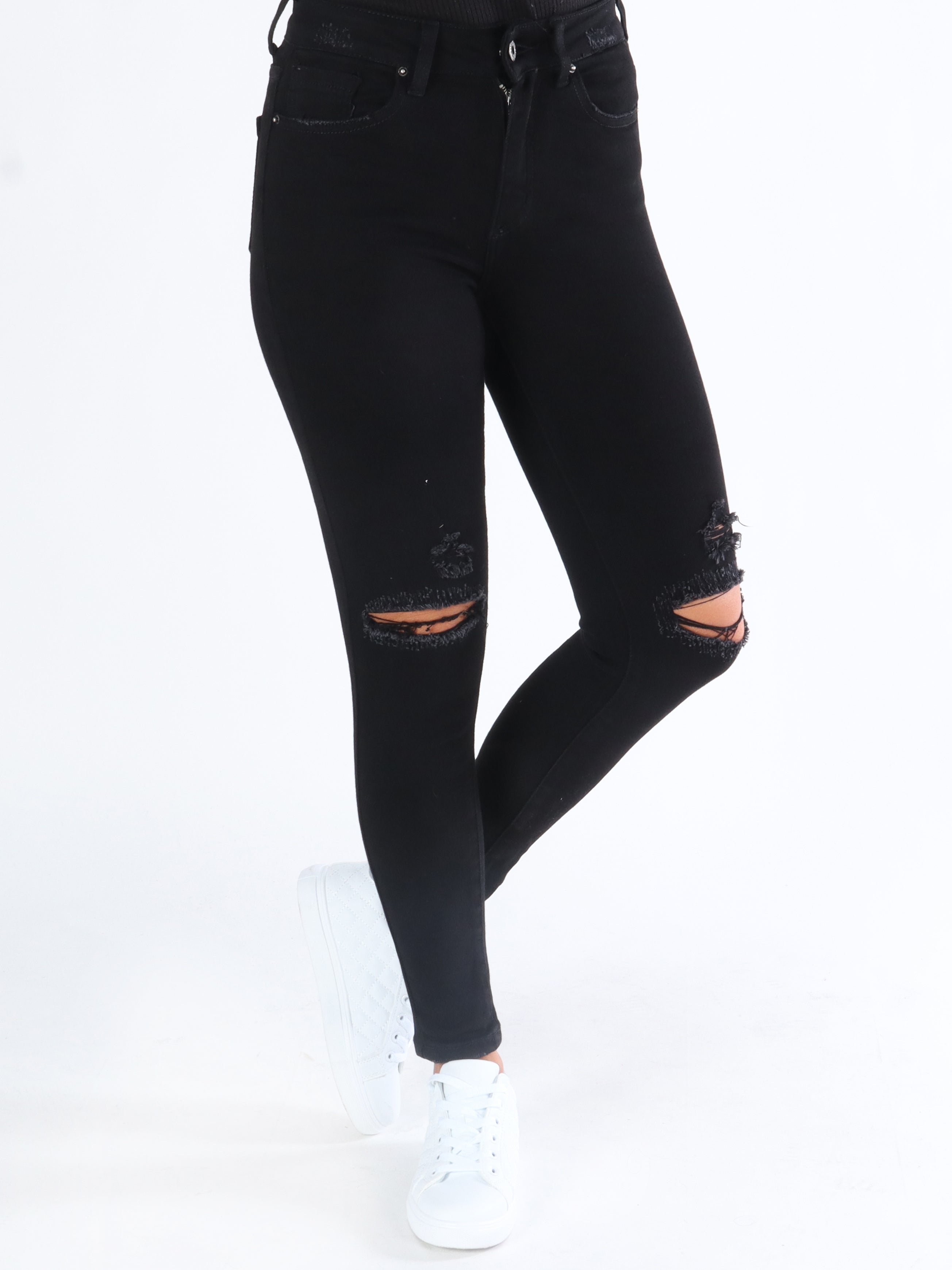 Iona - Sorte skinny jeans med ripped detaljer