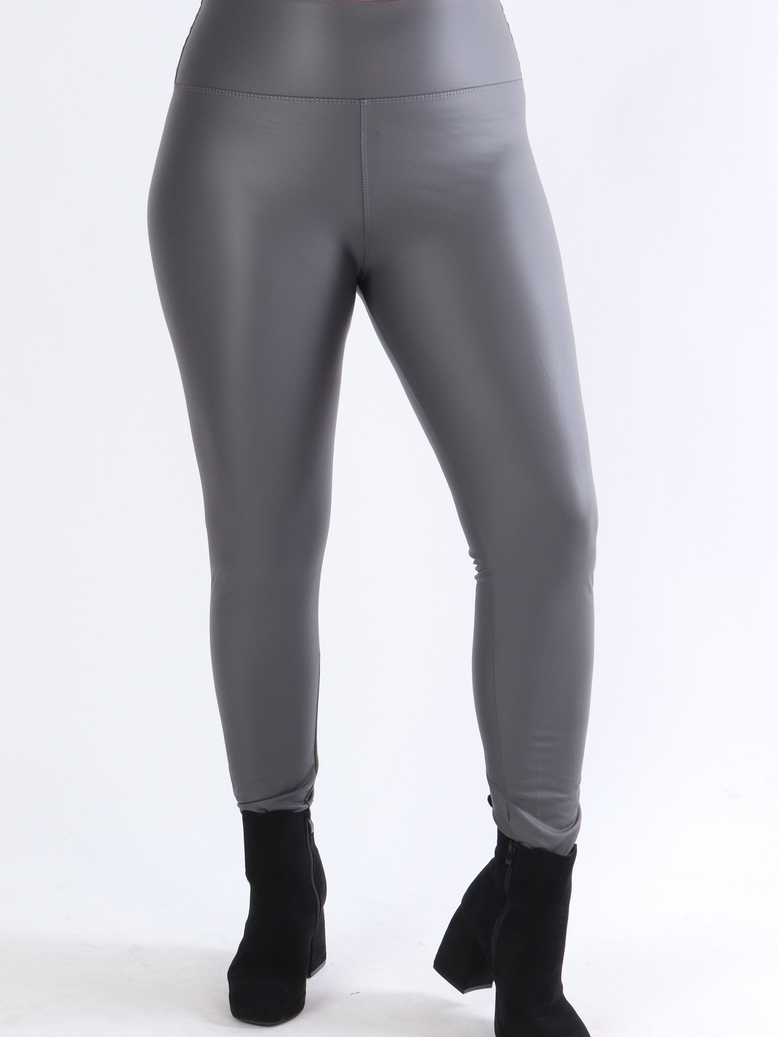 Kim - Elastiske plus size læderlook leggings med bred kant