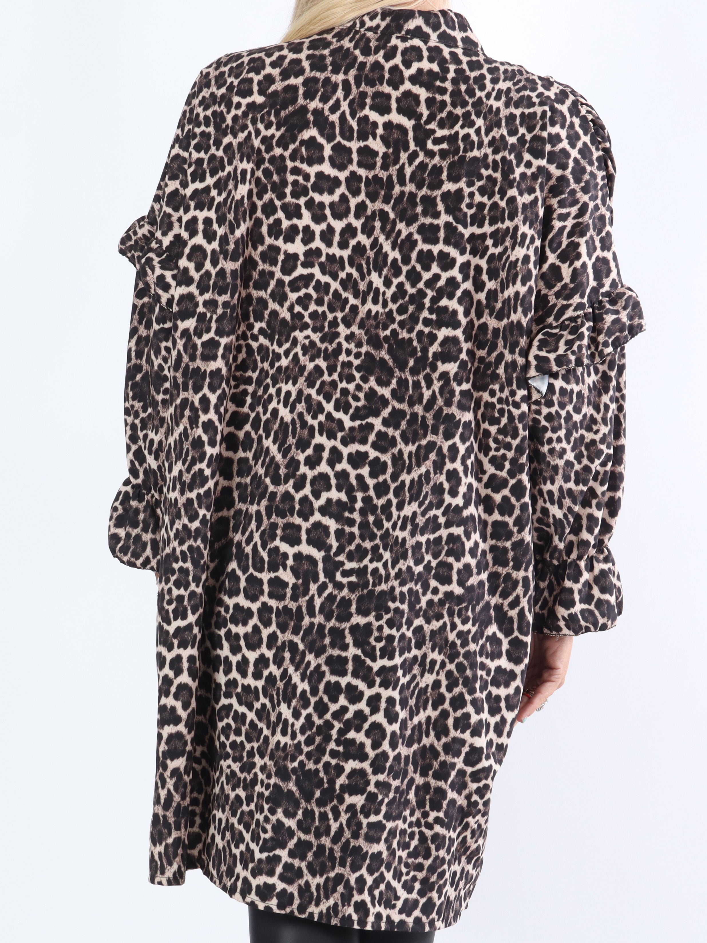 Monica Animal - Tunikakjole i dyreprint med flæser