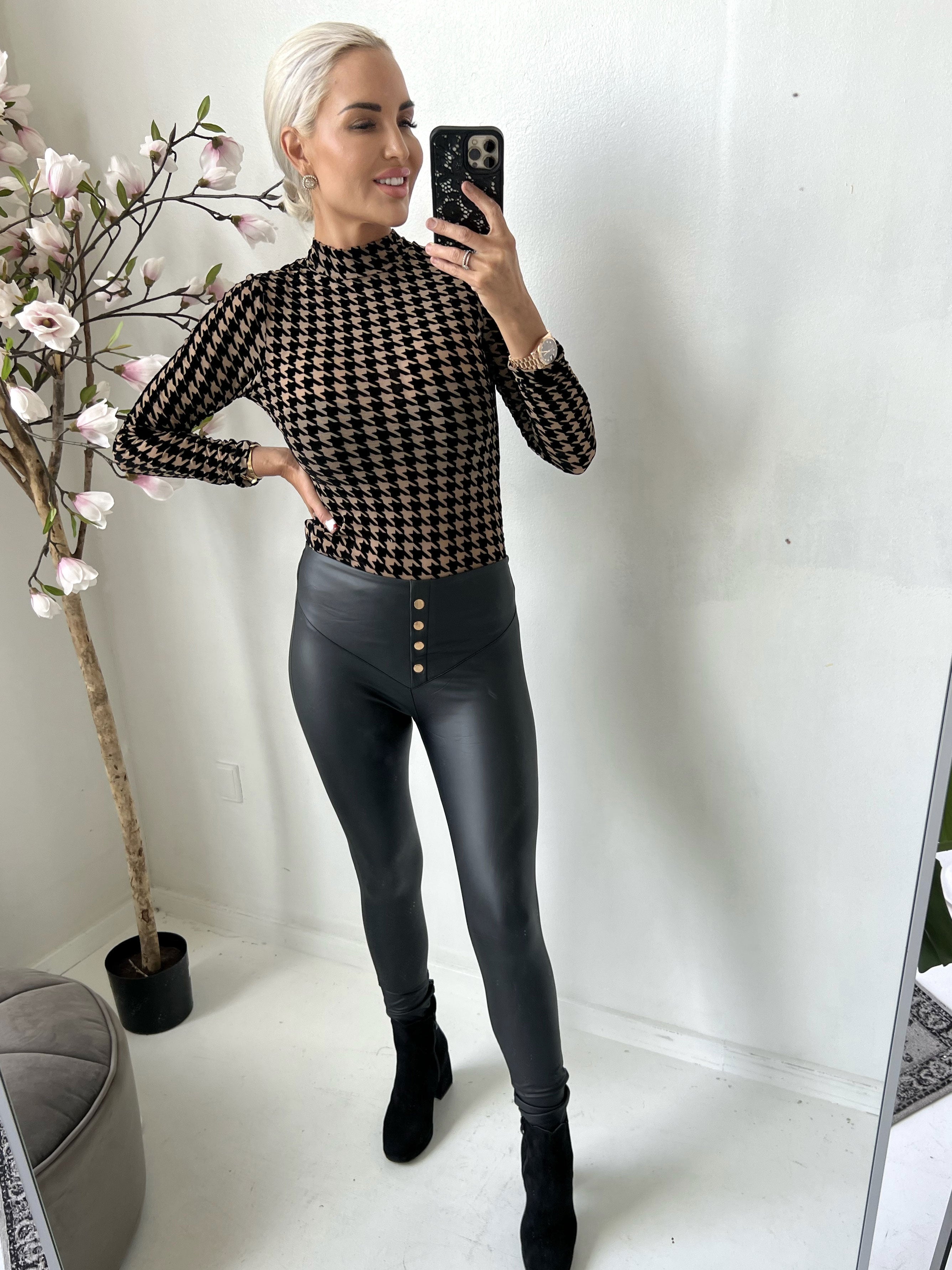 Malia - Sorte læderlook leggings