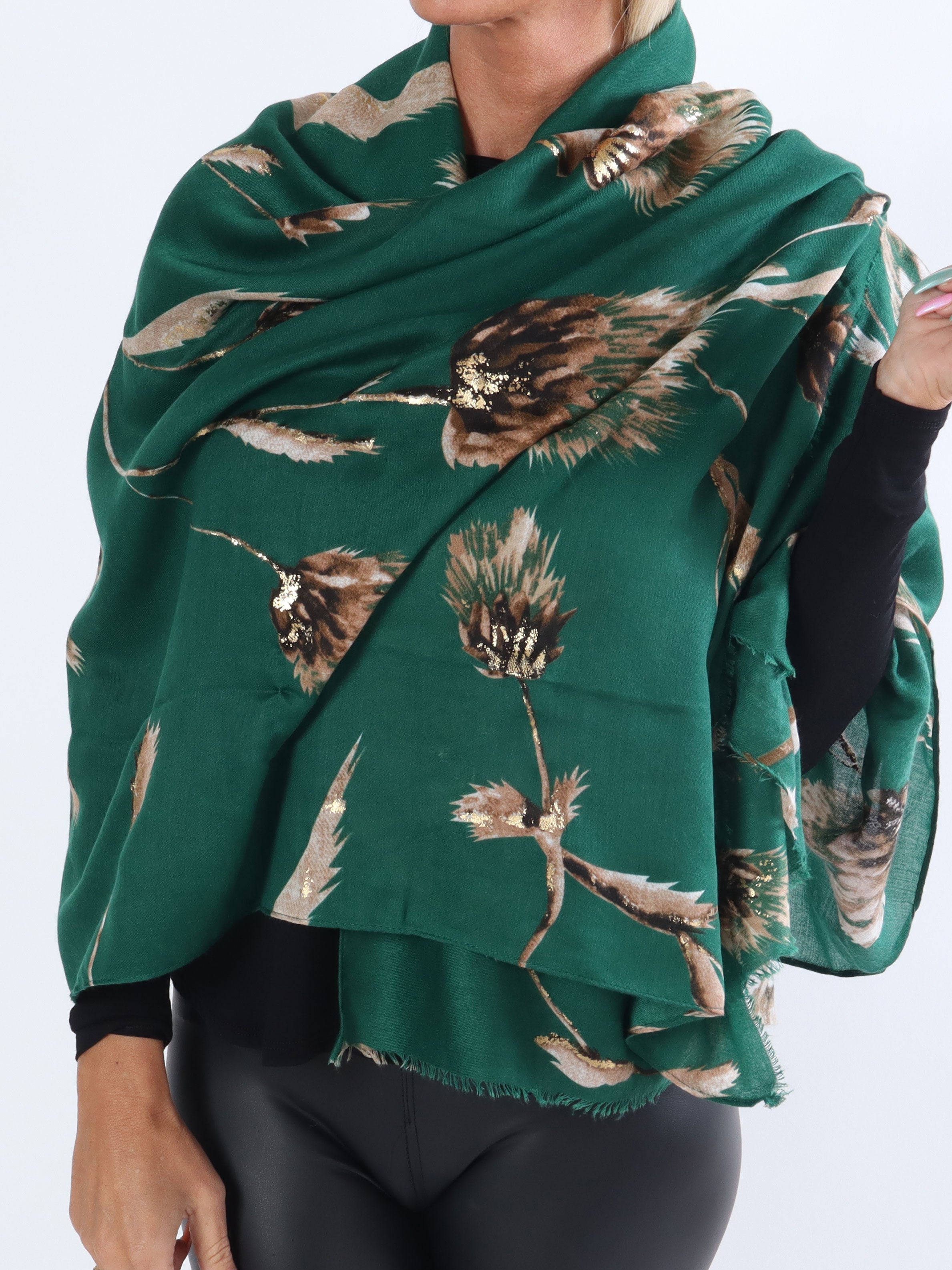 Vanessa - Stort tørklæde med mønster og gulddetaljer