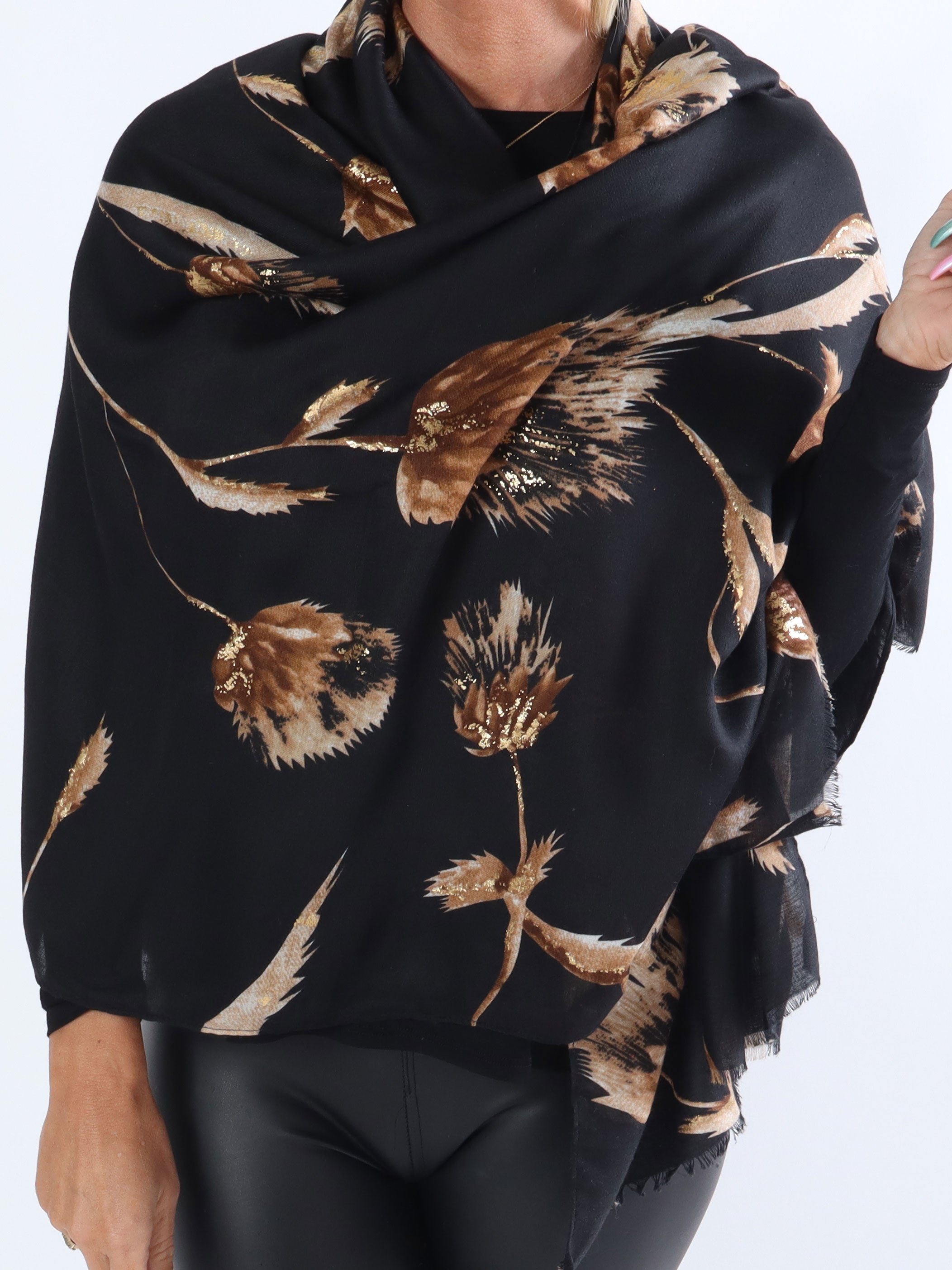 Vanessa - Stort tørklæde med mønster og gulddetaljer