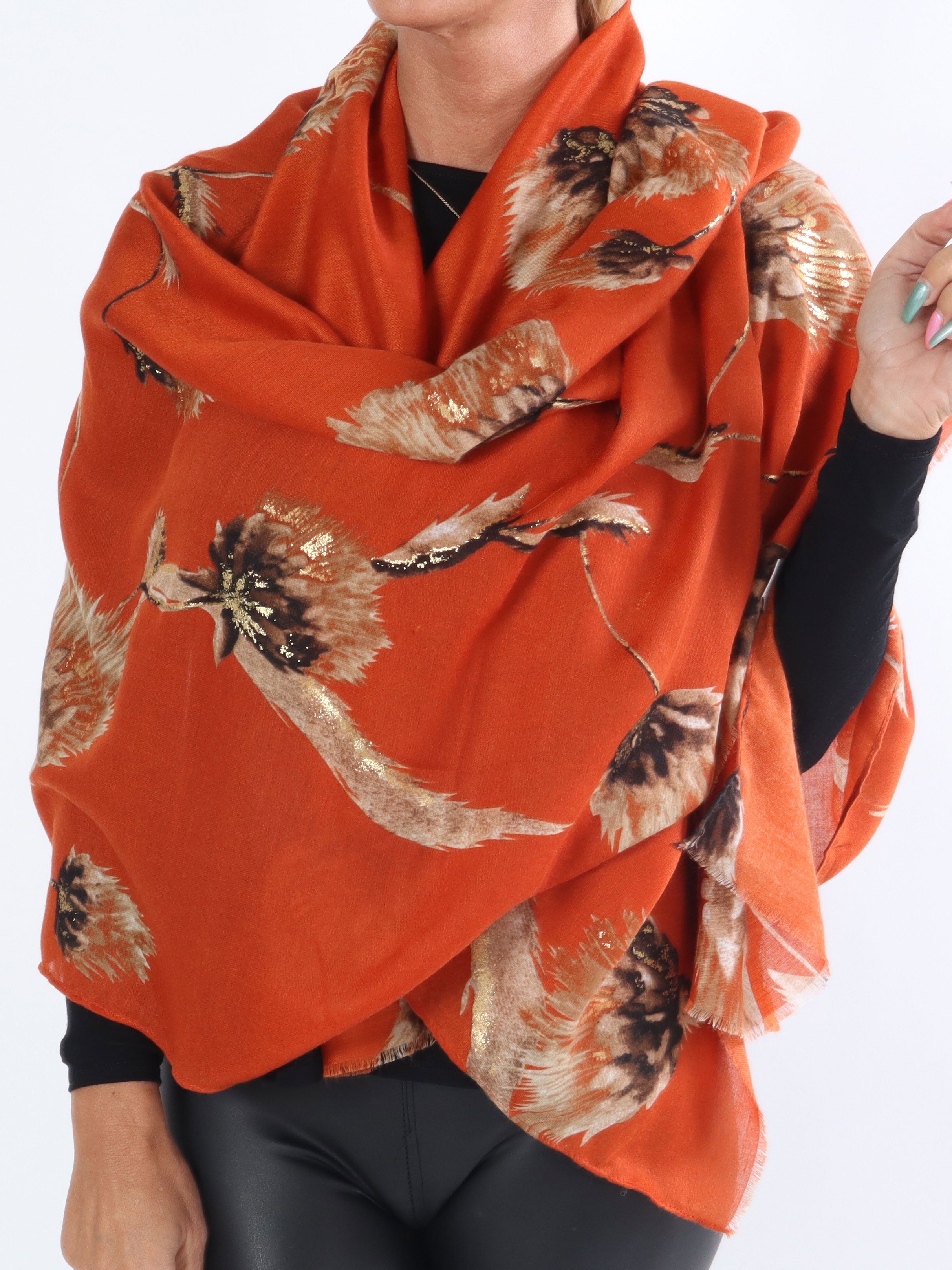 Vanessa - Stort tørklæde med mønster og gulddetaljer