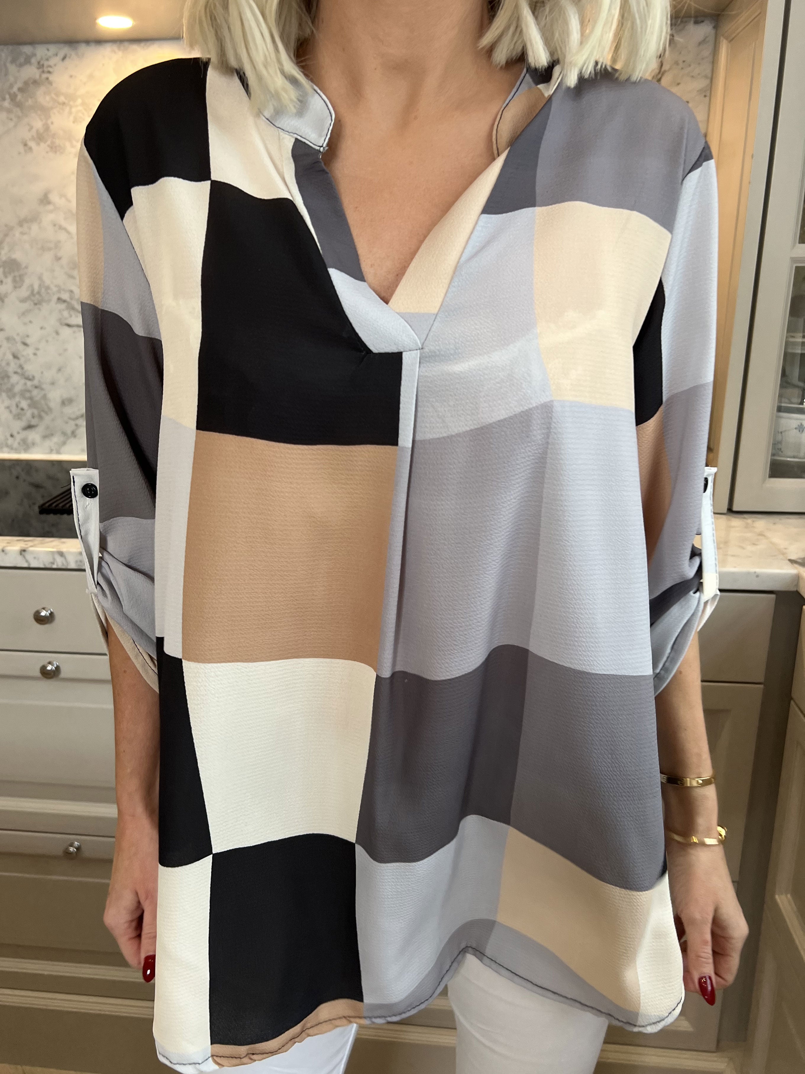 Vanesa - Lang ternet flerfarvet tunika