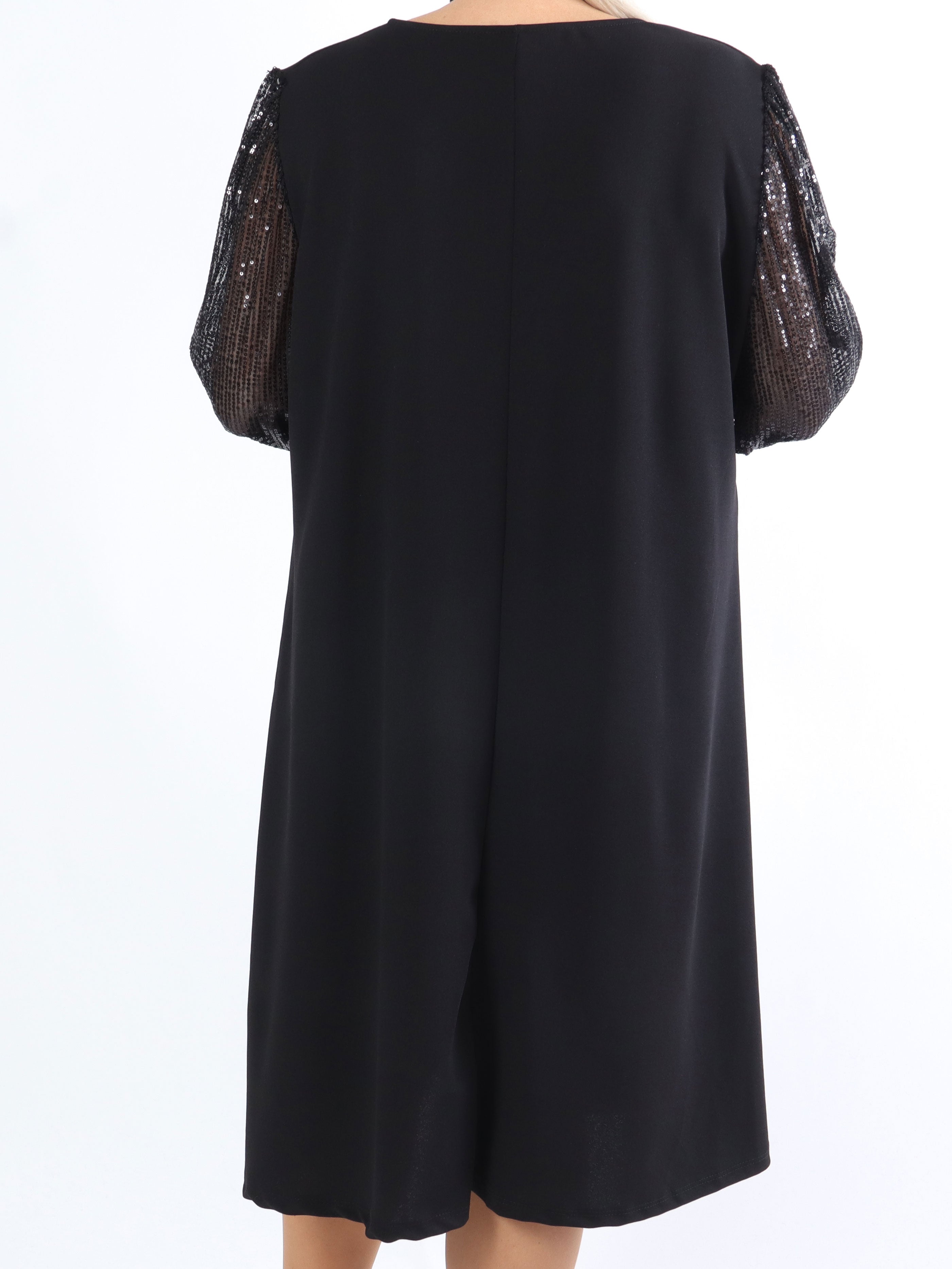 Djamila - Plus size kjole med paillet ærmer