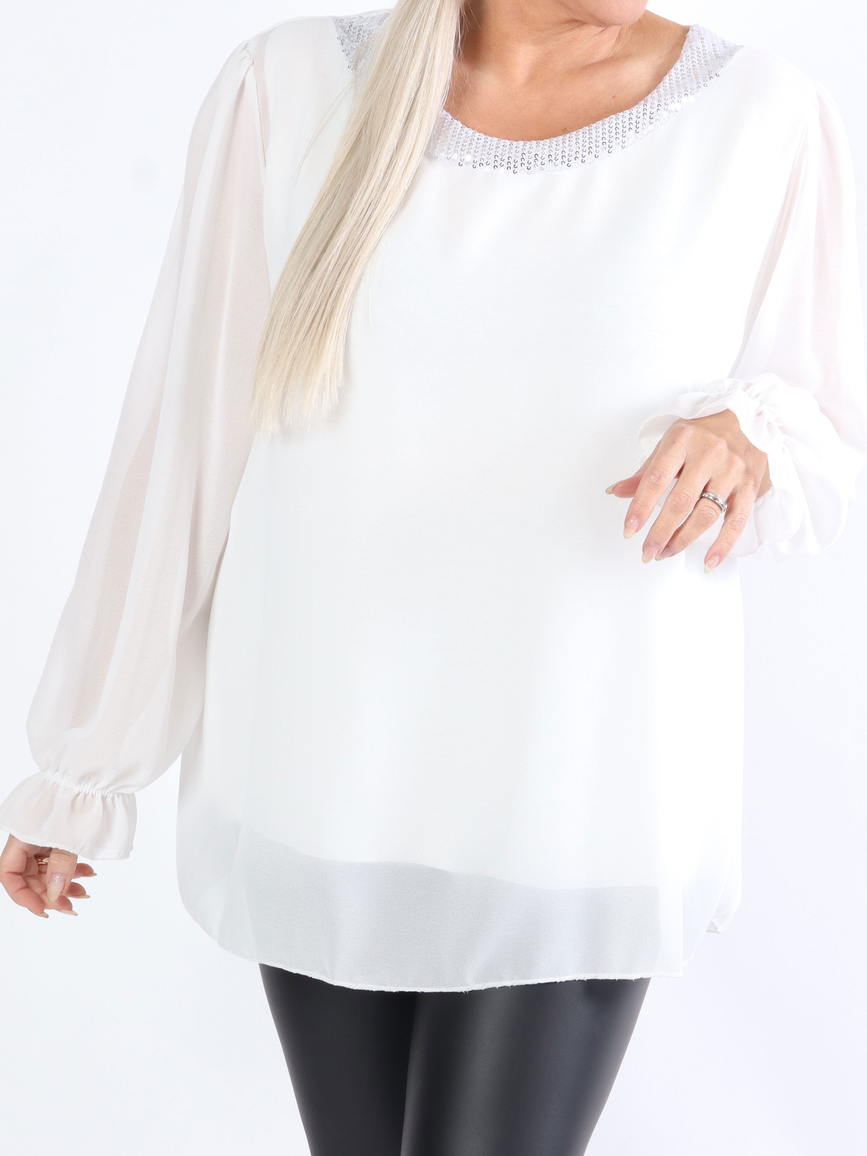 Nellike - Plus size tunika i chiffon med pailletter