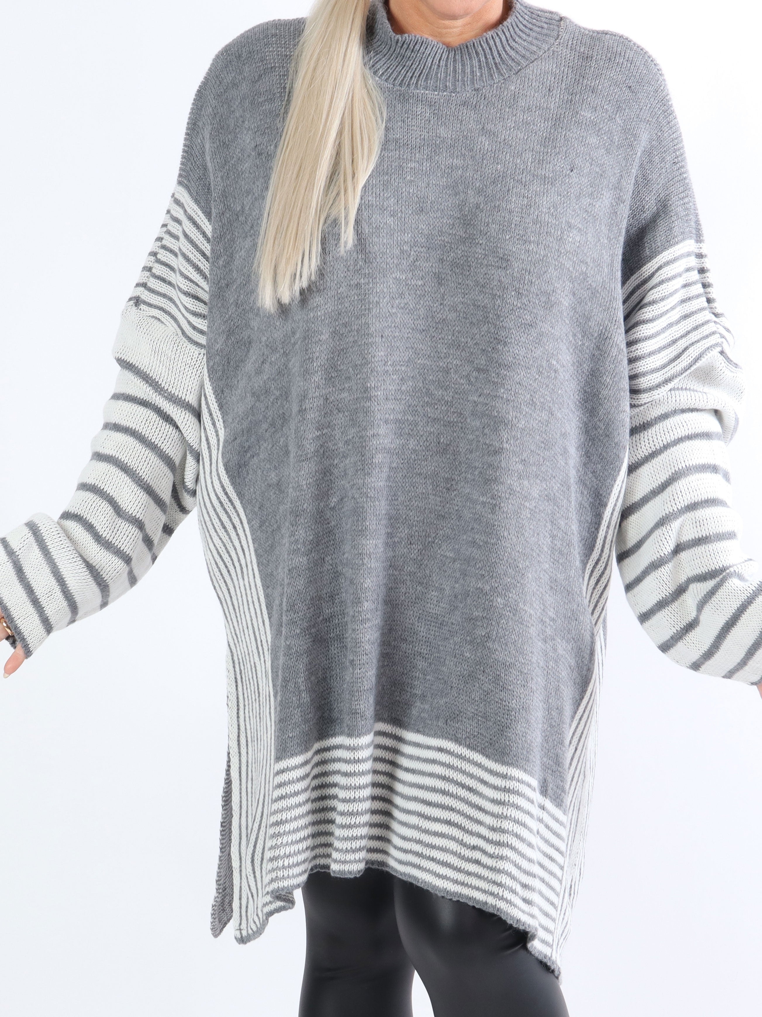 Akulina - Stribet plus size strik med turtleneck