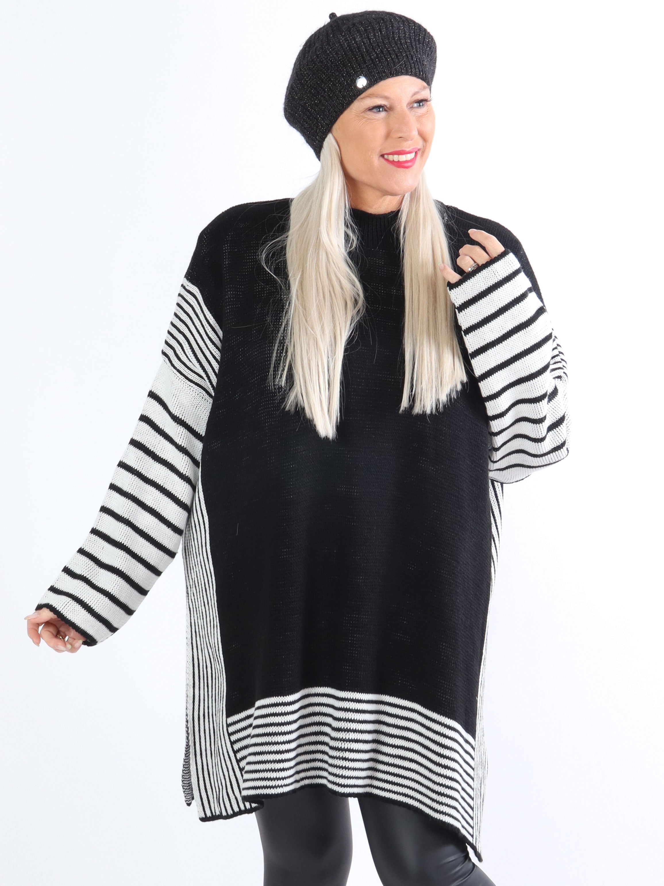 Akulina - Stribet plus size strik med turtleneck
