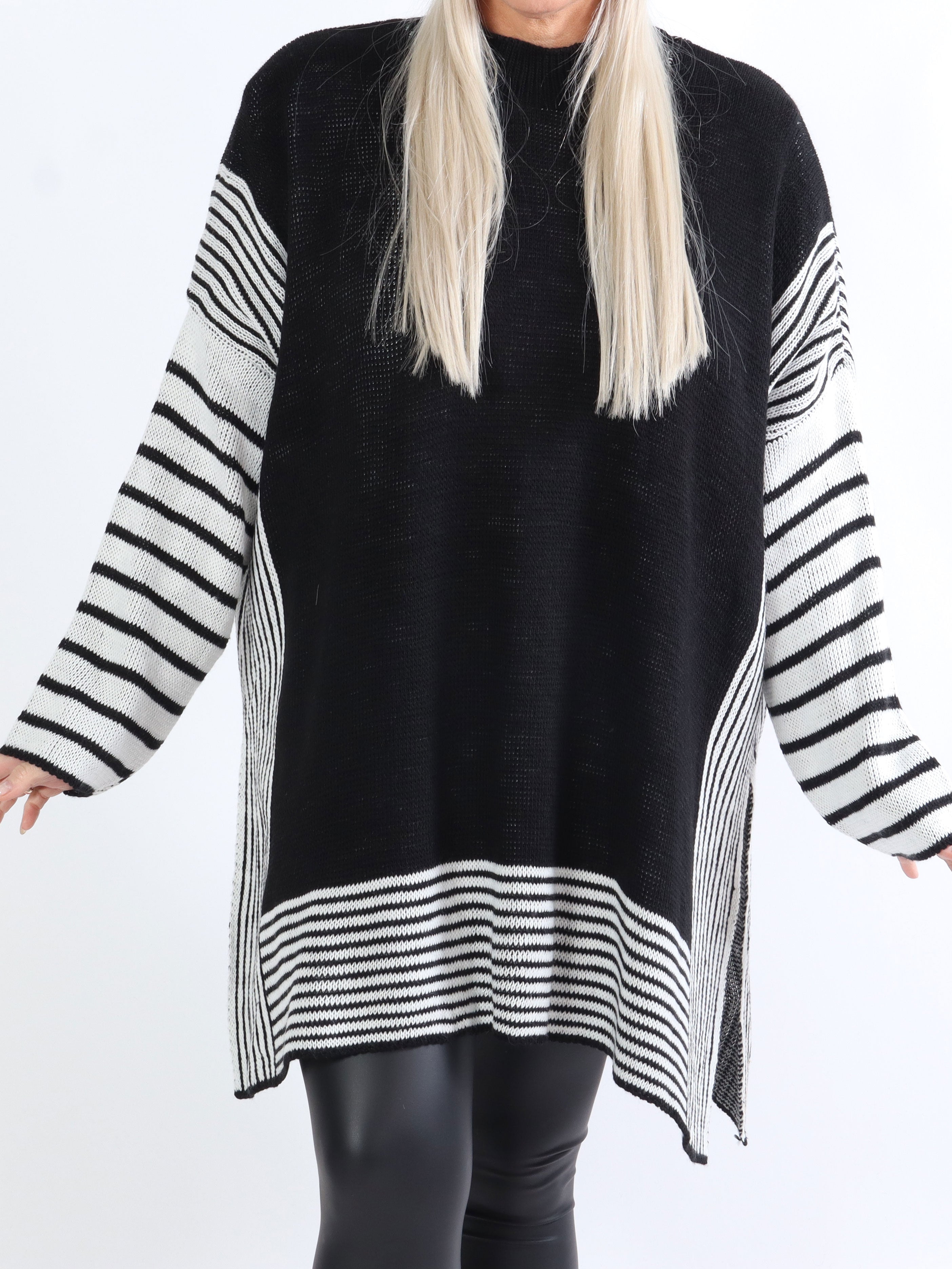 Akulina - Stribet plus size strik med turtleneck