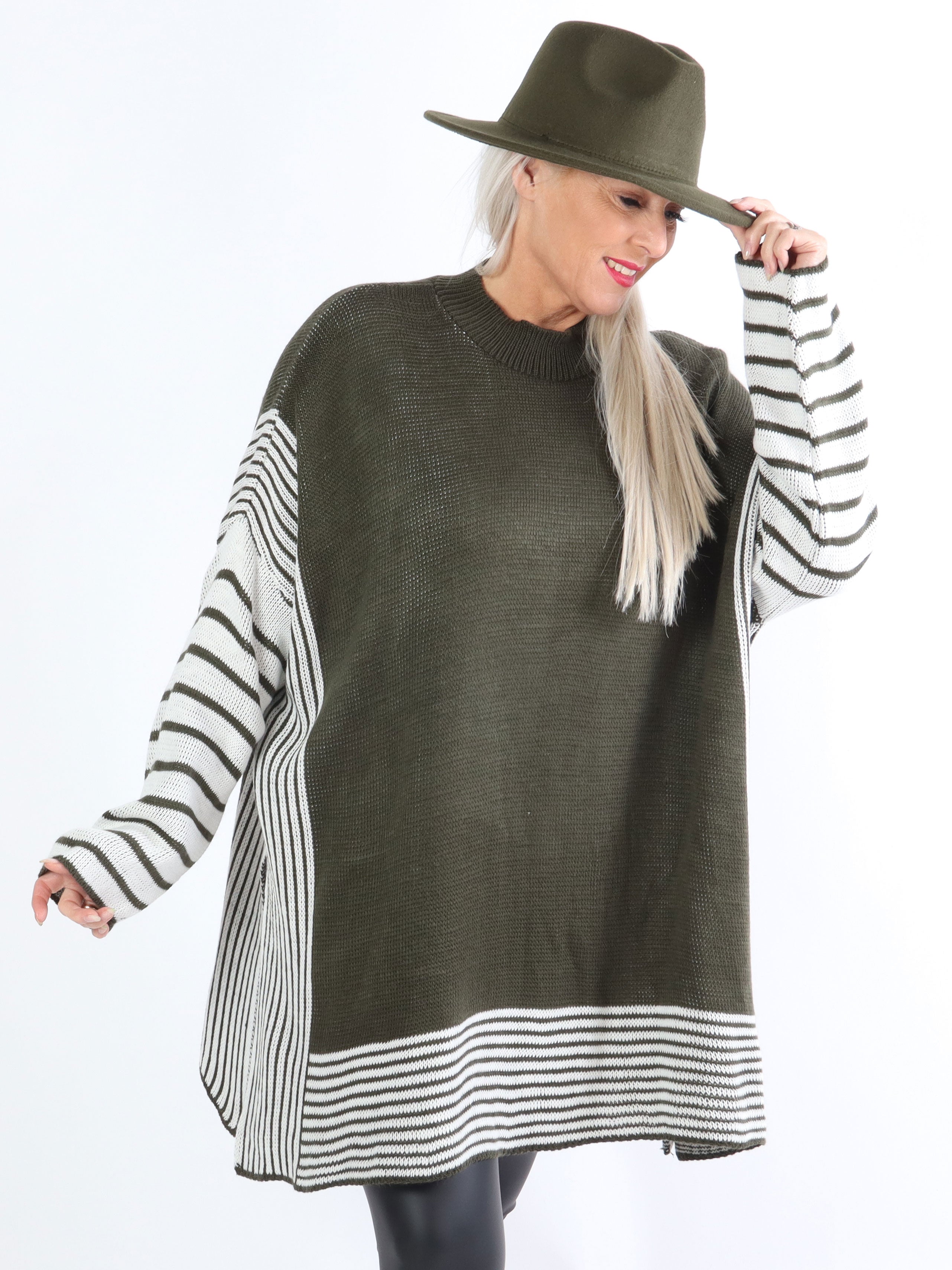 Akulina - Stribet plus size strik med turtleneck