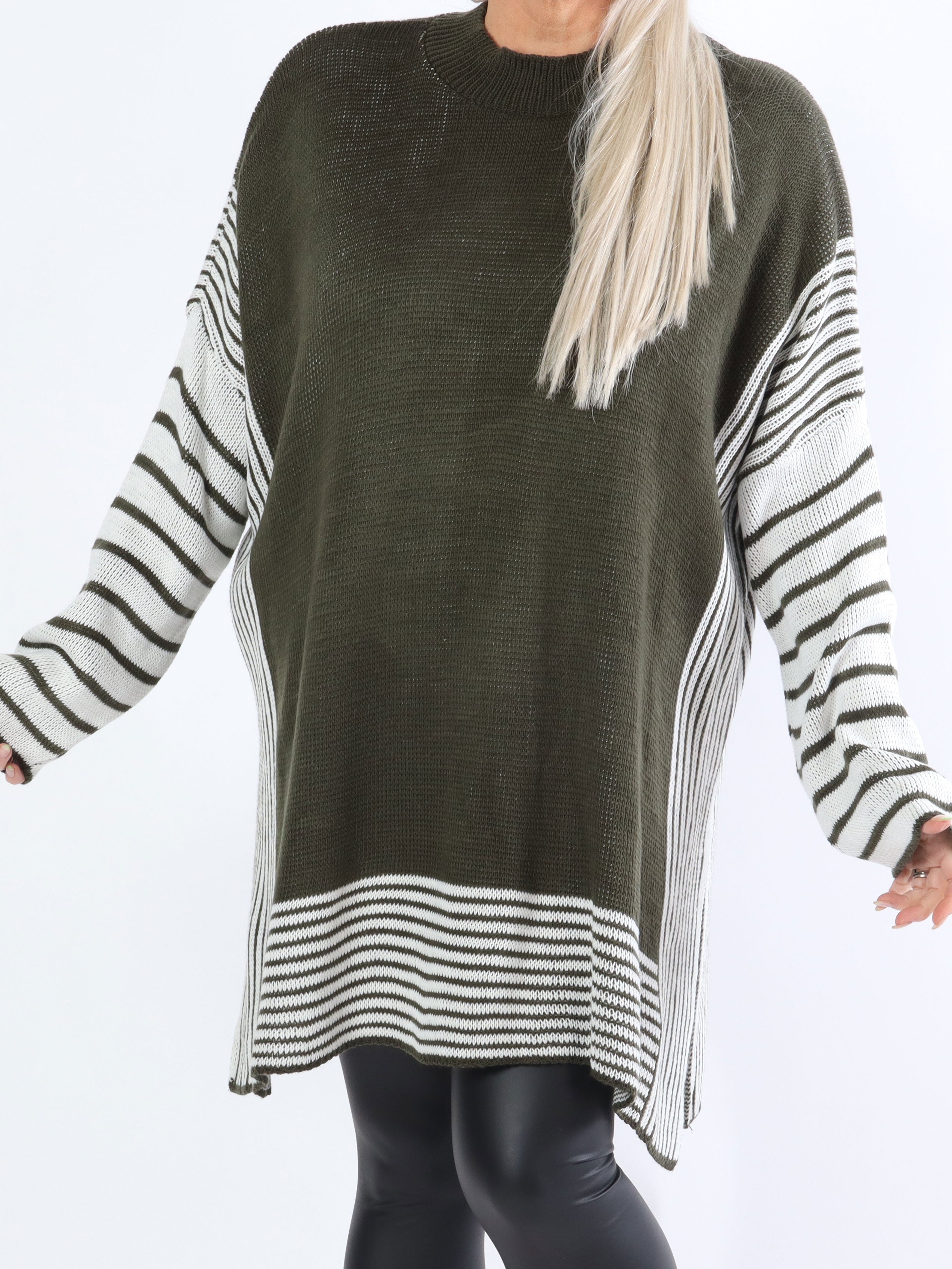 Akulina - Stribet plus size strik med turtleneck