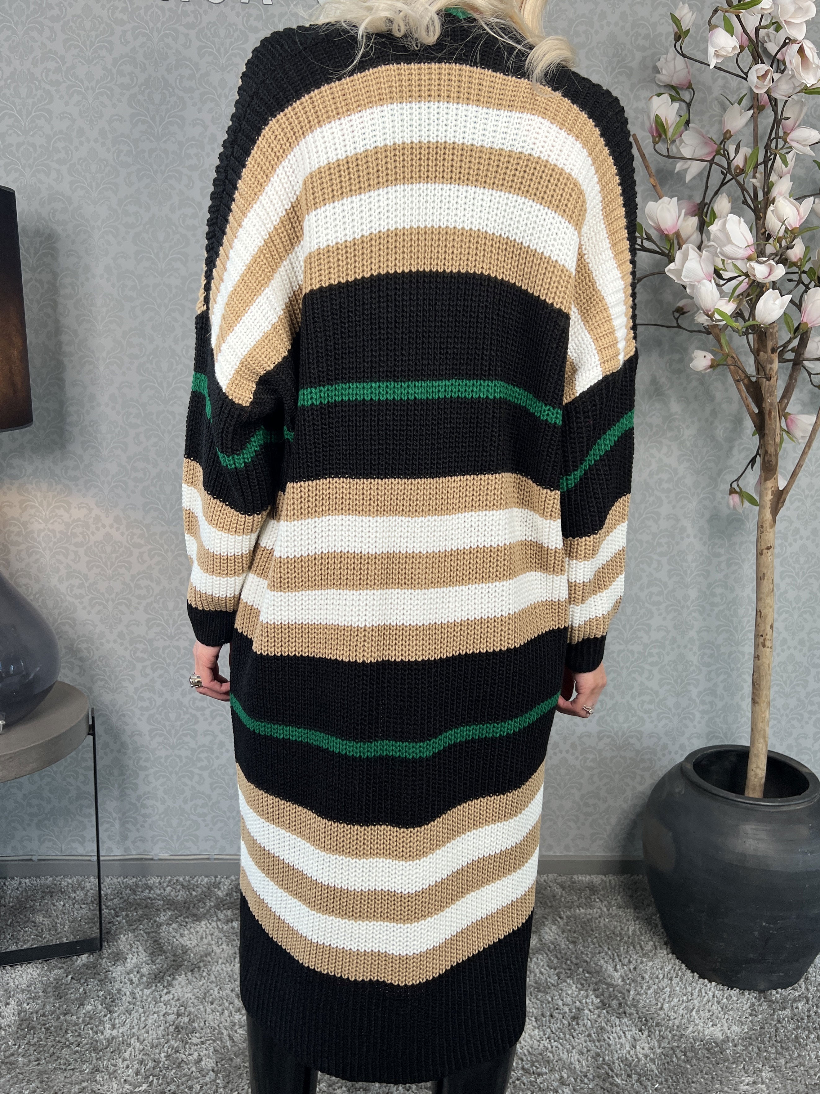 Mikla - Lang stribet cardigan i strik