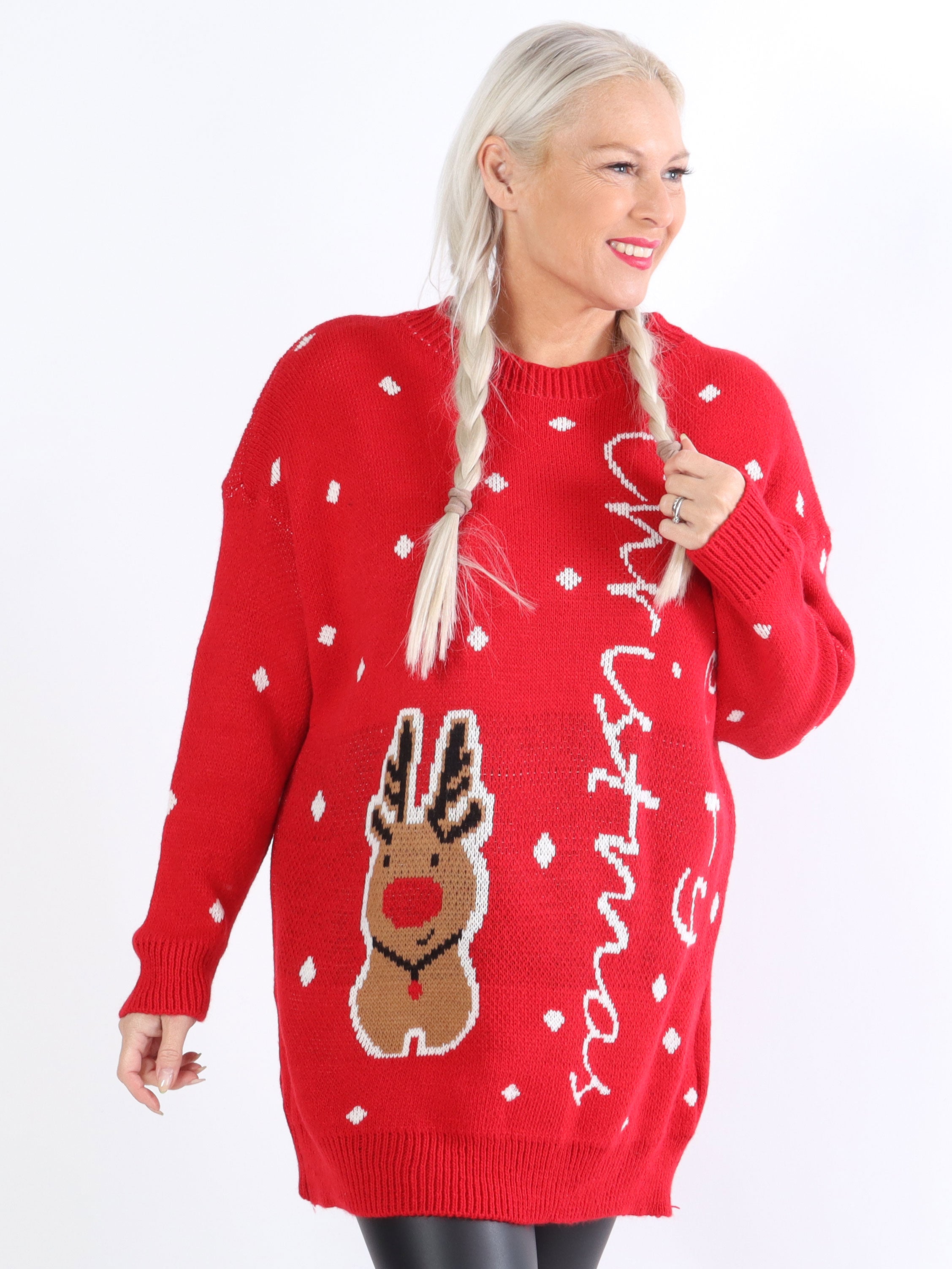 Rudolf - Sød plus size julestrik med rensdyr