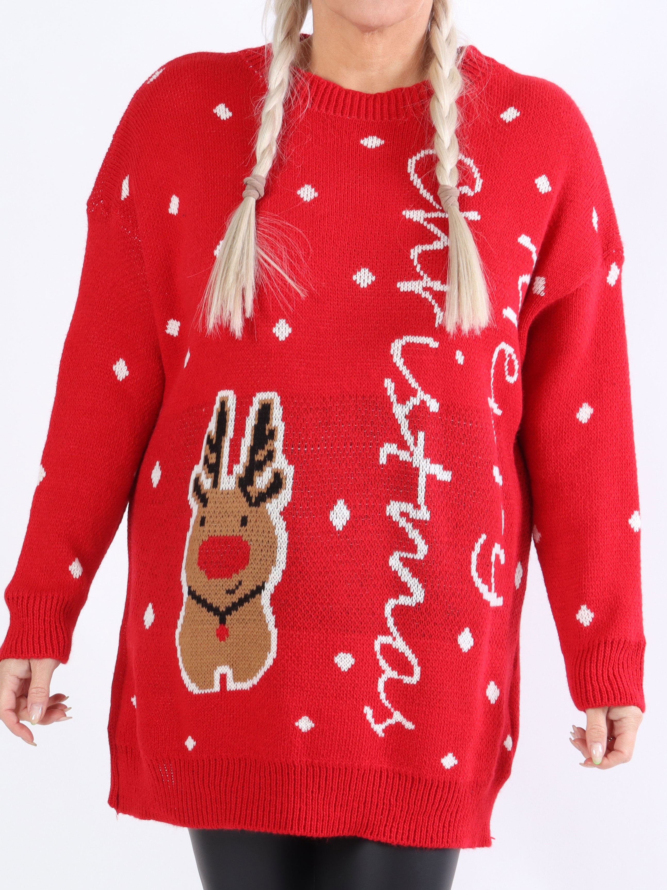 Rudolf - Sød plus size julestrik med rensdyr