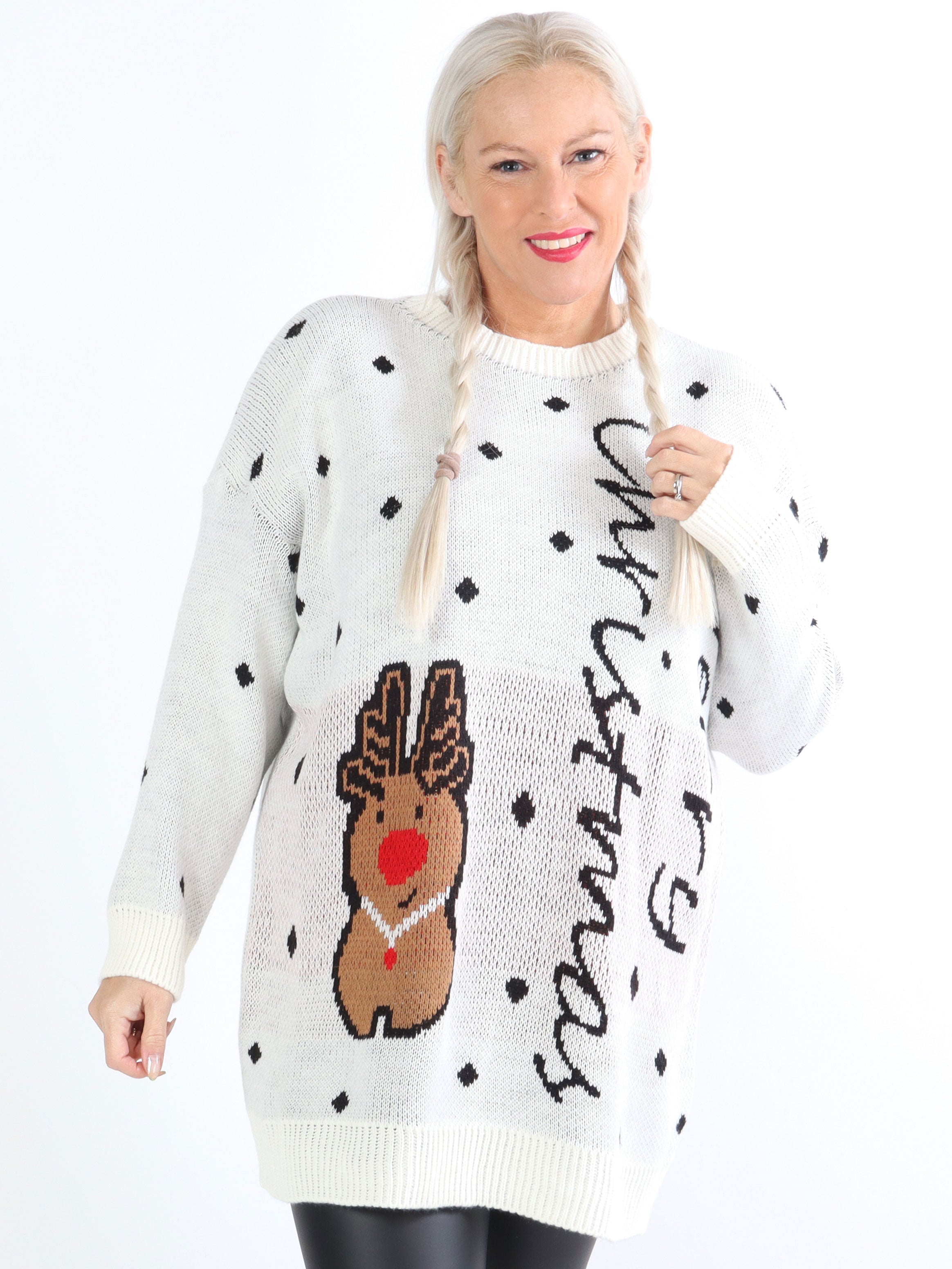 Rudolf - Sød plus size julestrik med rensdyr
