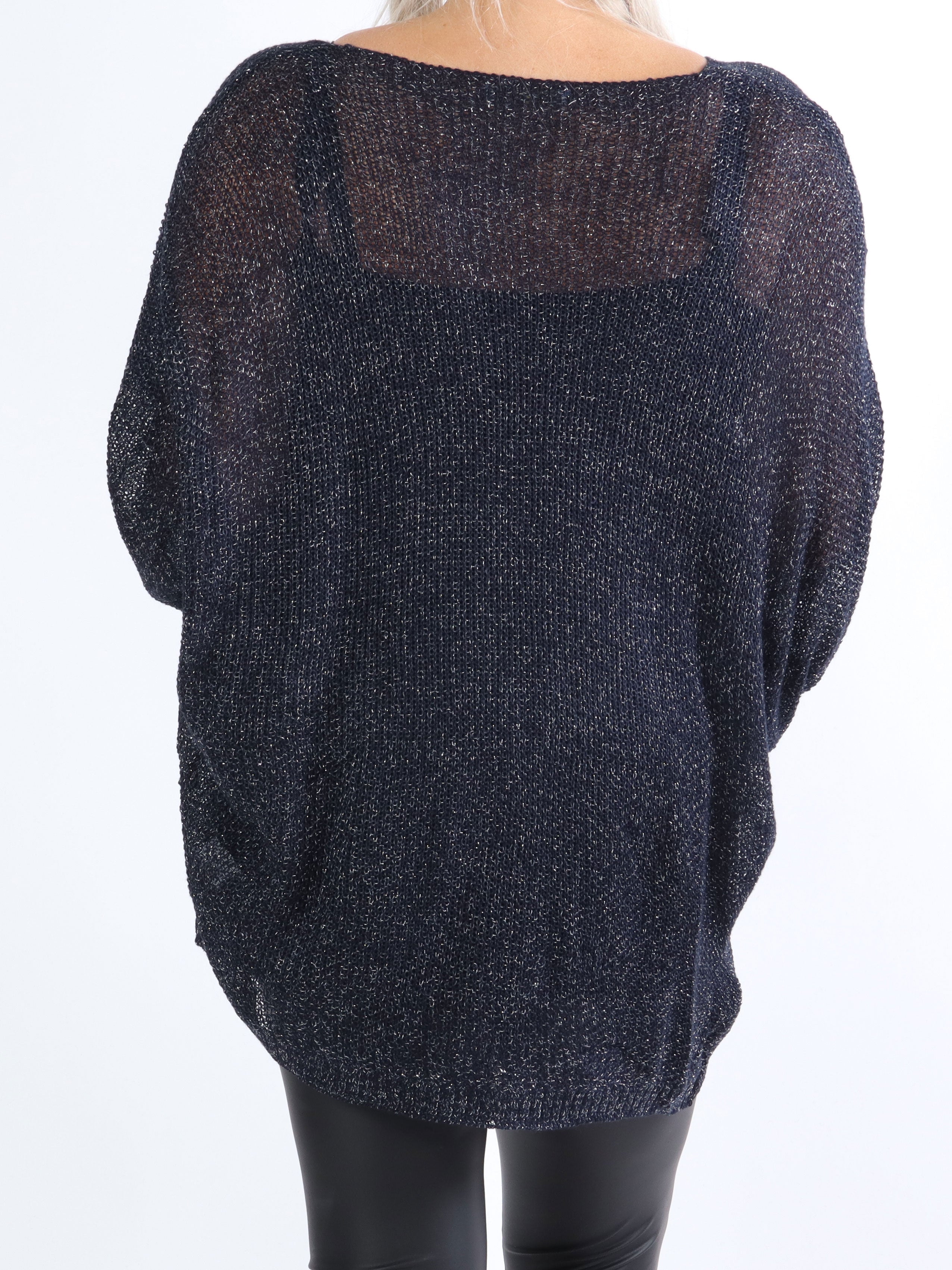 Adiah - Let marineblå strik med glimmertråde